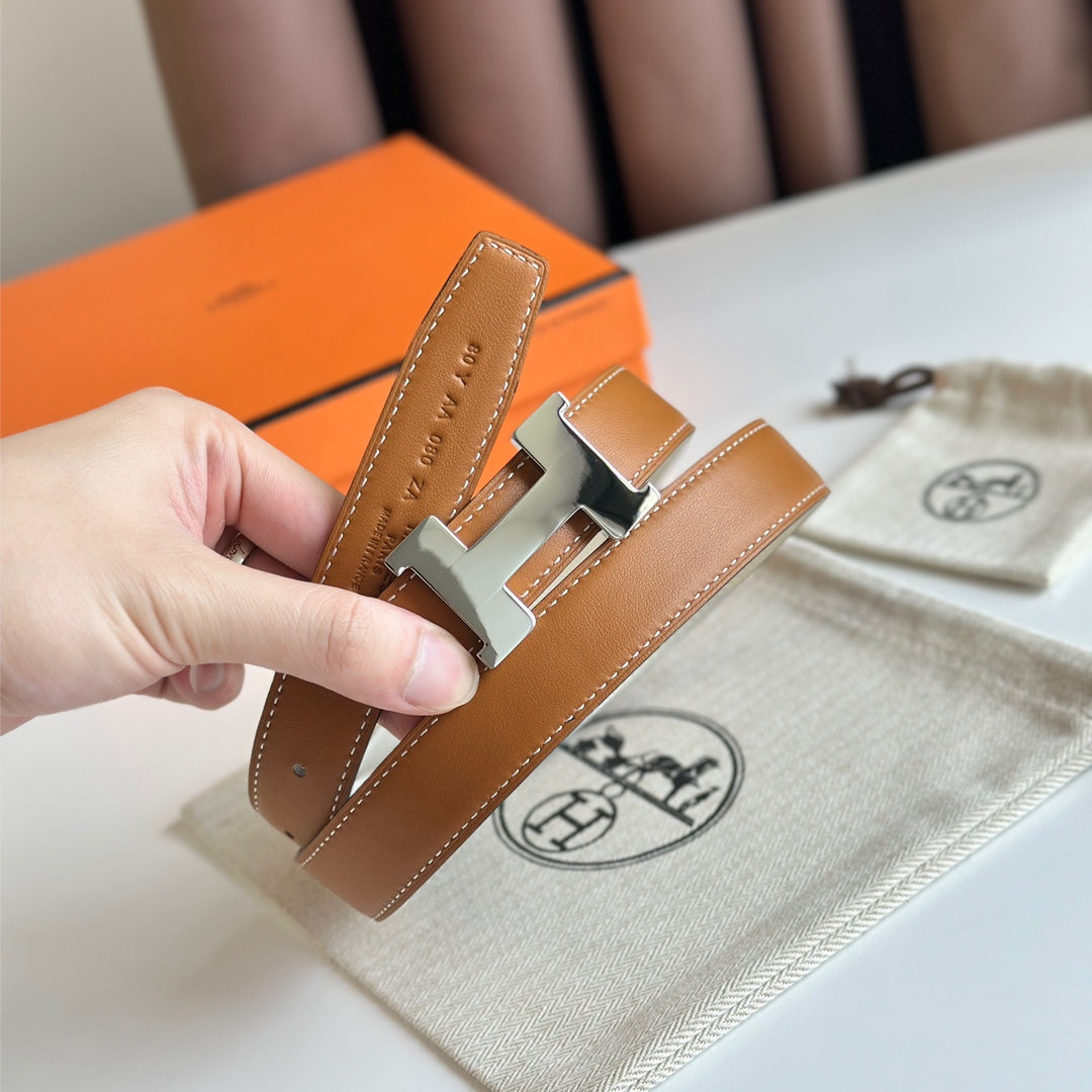 HM Silver Constance & Reverible Belt Brown White Leather 125375