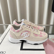 cc sneaker pink tweed dark cream calfskin suede calfskin
