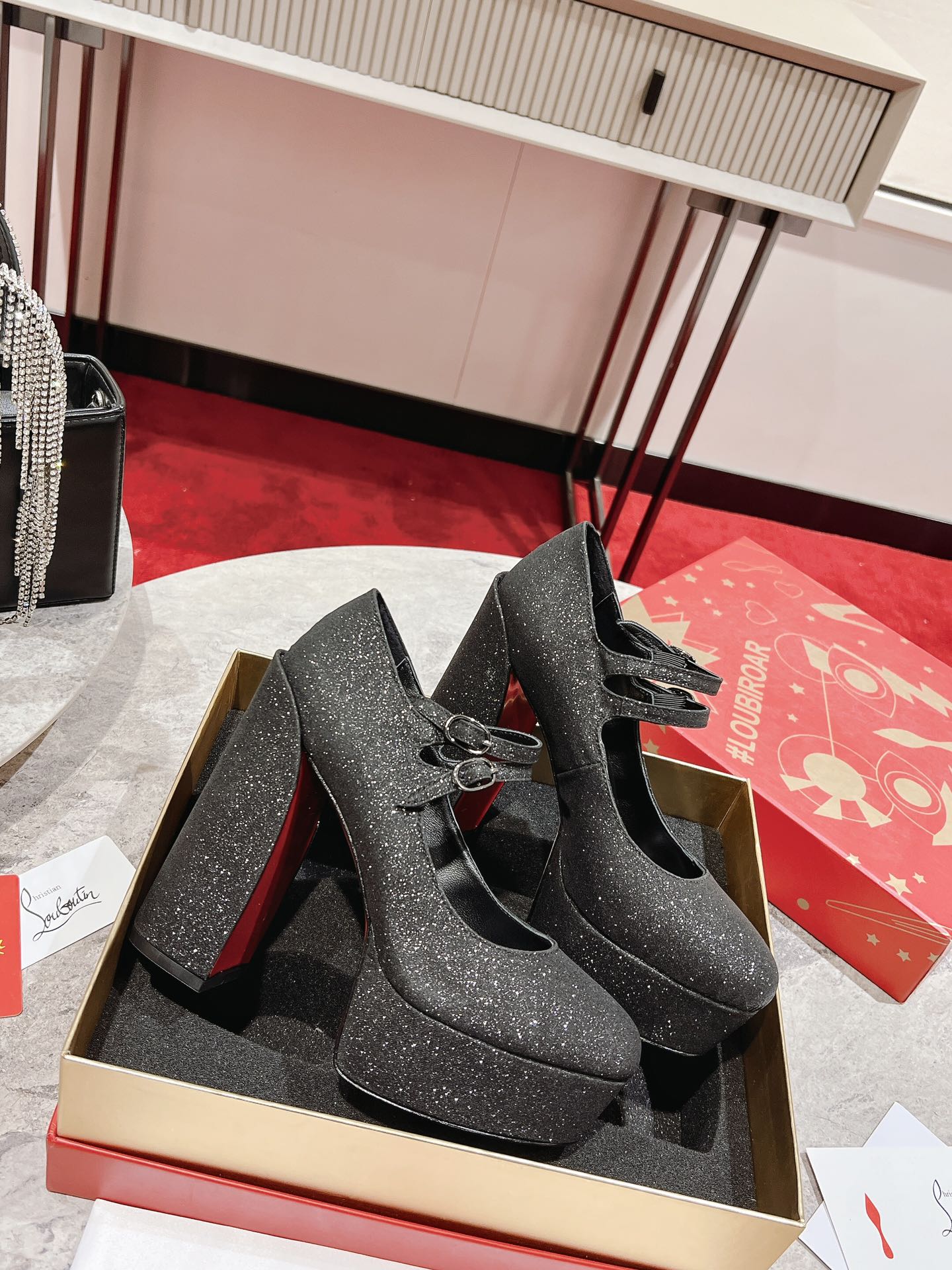 CL Platforms Movida Jane 130 mm Glitter Leather Black