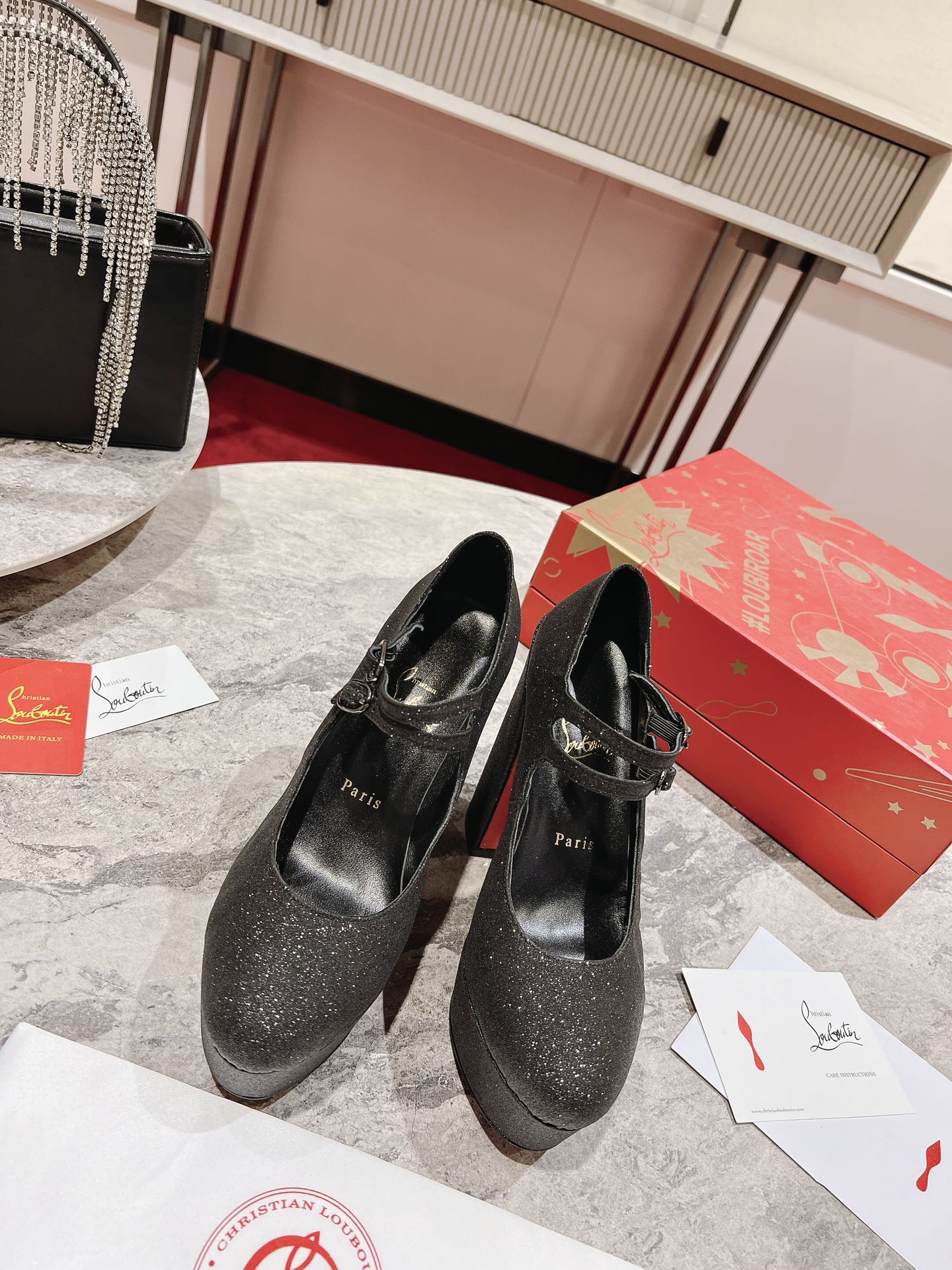 CL Platforms Movida Jane 130 mm Glitter Leather Black