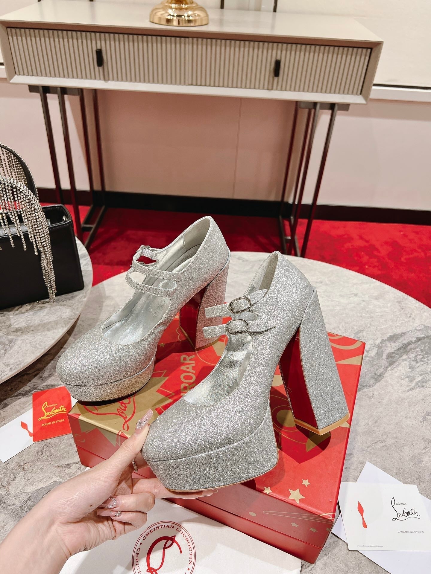 CL Platforms Movida Jane 130 mm Glitter Leather Silver