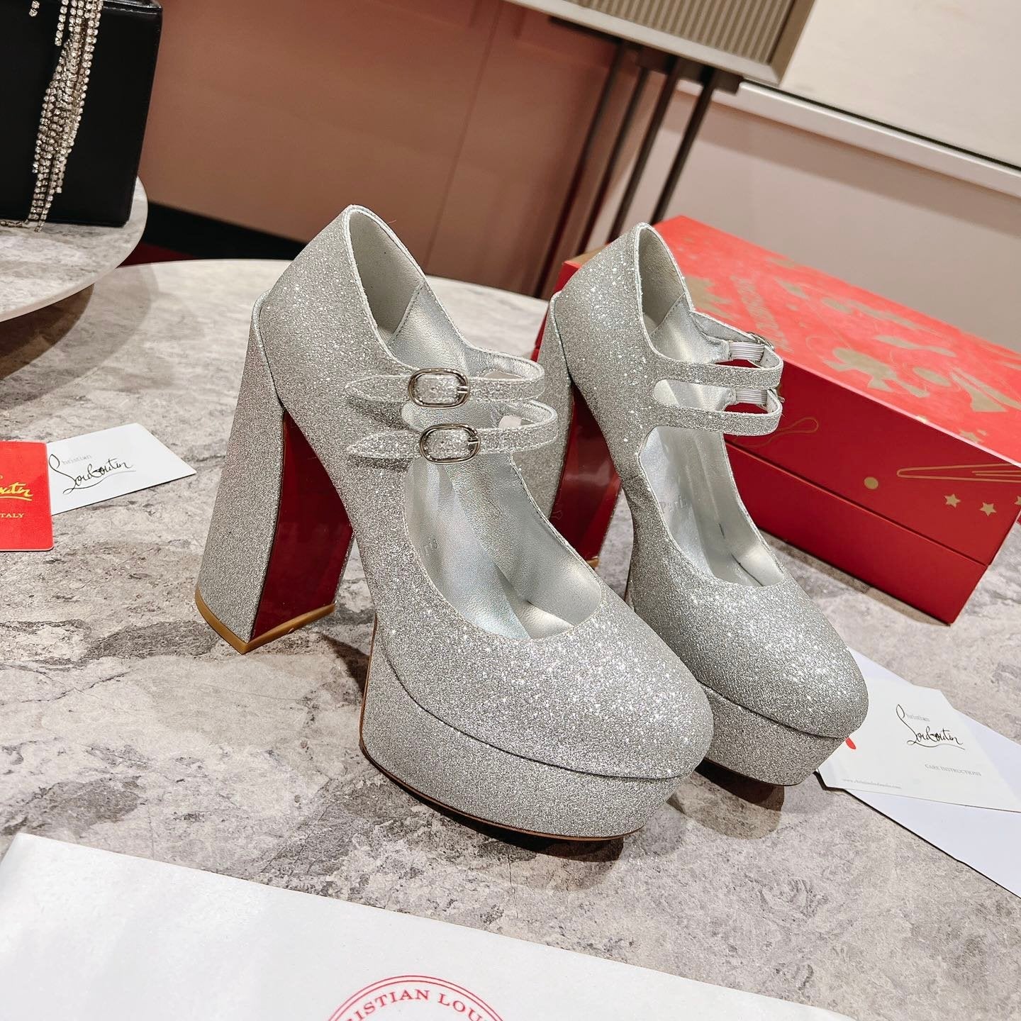 CL Platforms Movida Jane 130 mm Glitter Leather Silver