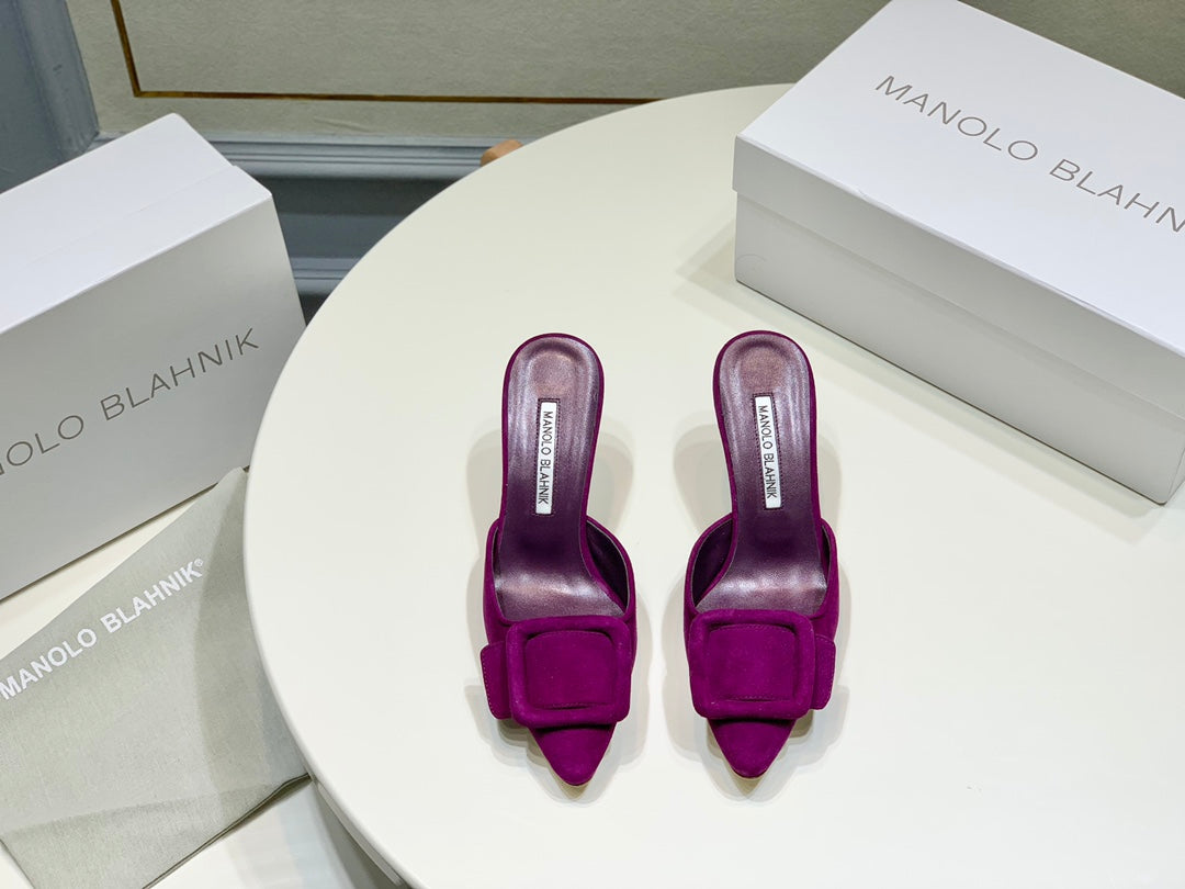 Manolo Mules 7cm Purple Suede Leather Bottom 451194