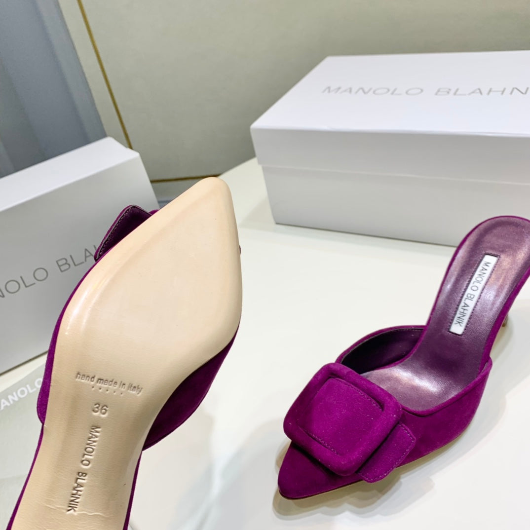 Manolo Mules 7cm Purple Suede Leather Bottom 451194