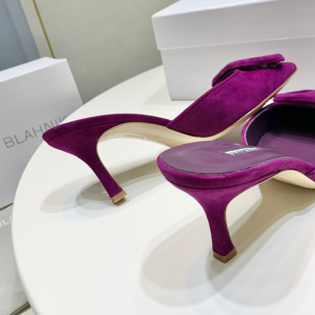 Manolo Mules 7cm Purple Suede Leather Bottom 451194