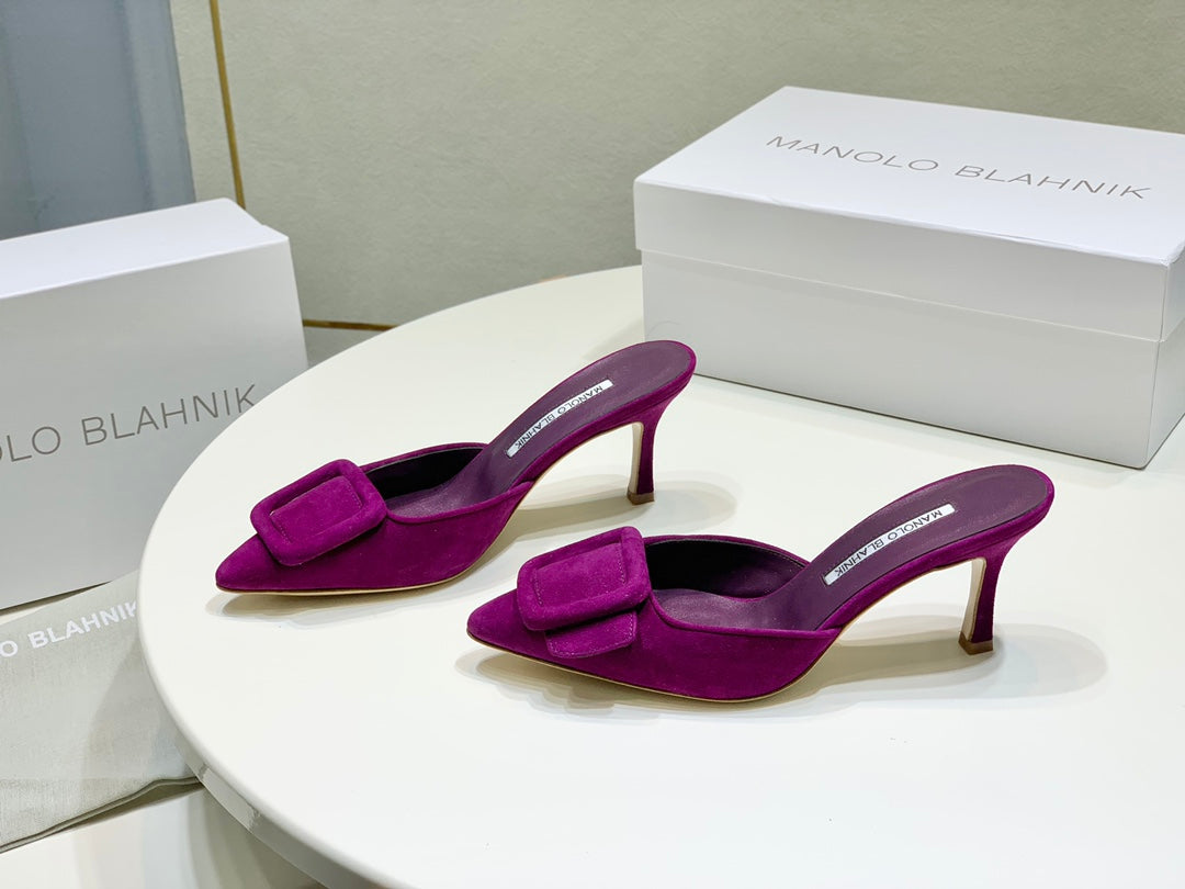 Manolo Mules 7cm Purple Suede Leather Bottom 451194