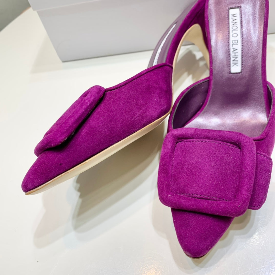 Manolo Mules 7cm Purple Suede Leather Bottom 451194