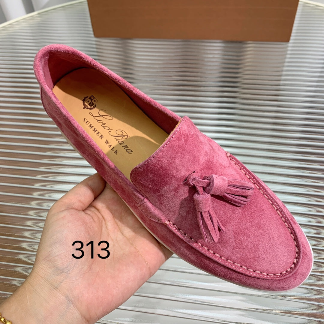 lp dot sole walk loafer pink red suede