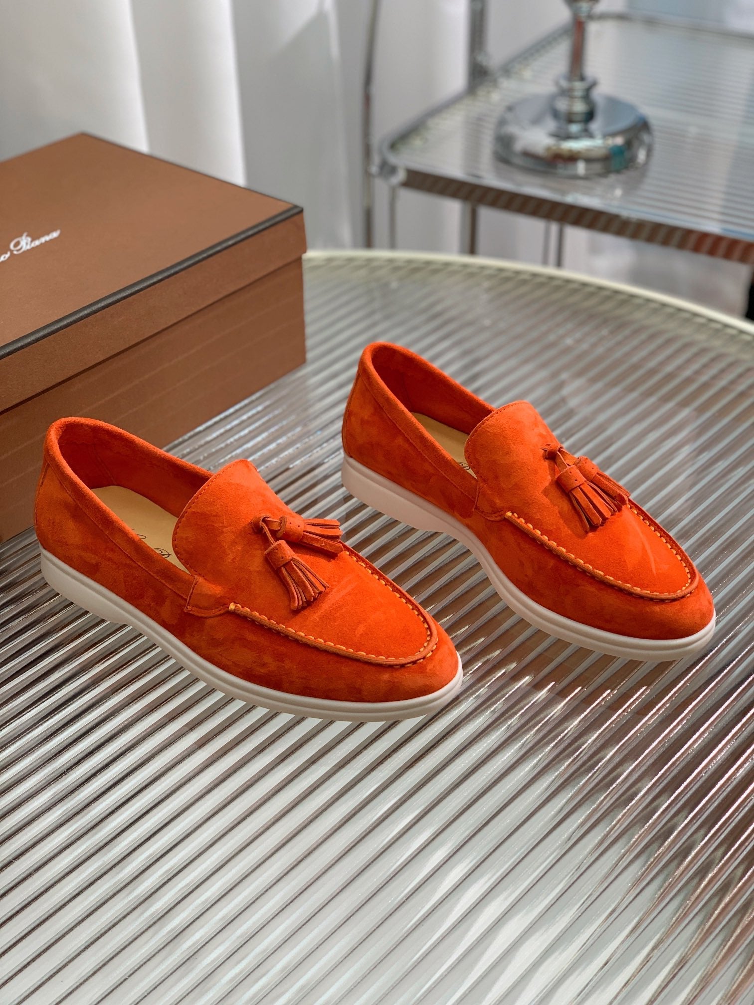 lp dot sole walk loafer orange suede