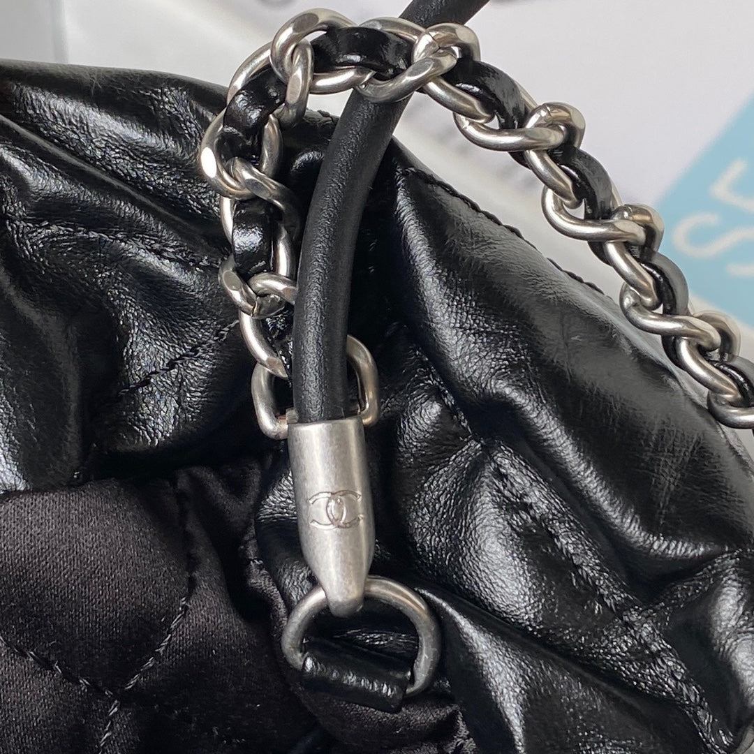 CC 24S Hobo 22 Bag 20cm Black Aged Lambskin