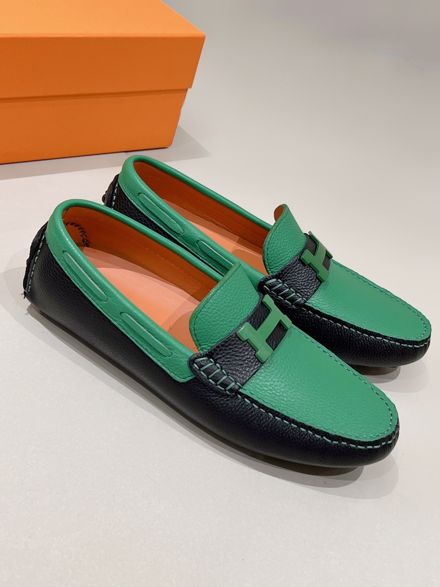 HM Men's Loafer Green Cowhide 557570