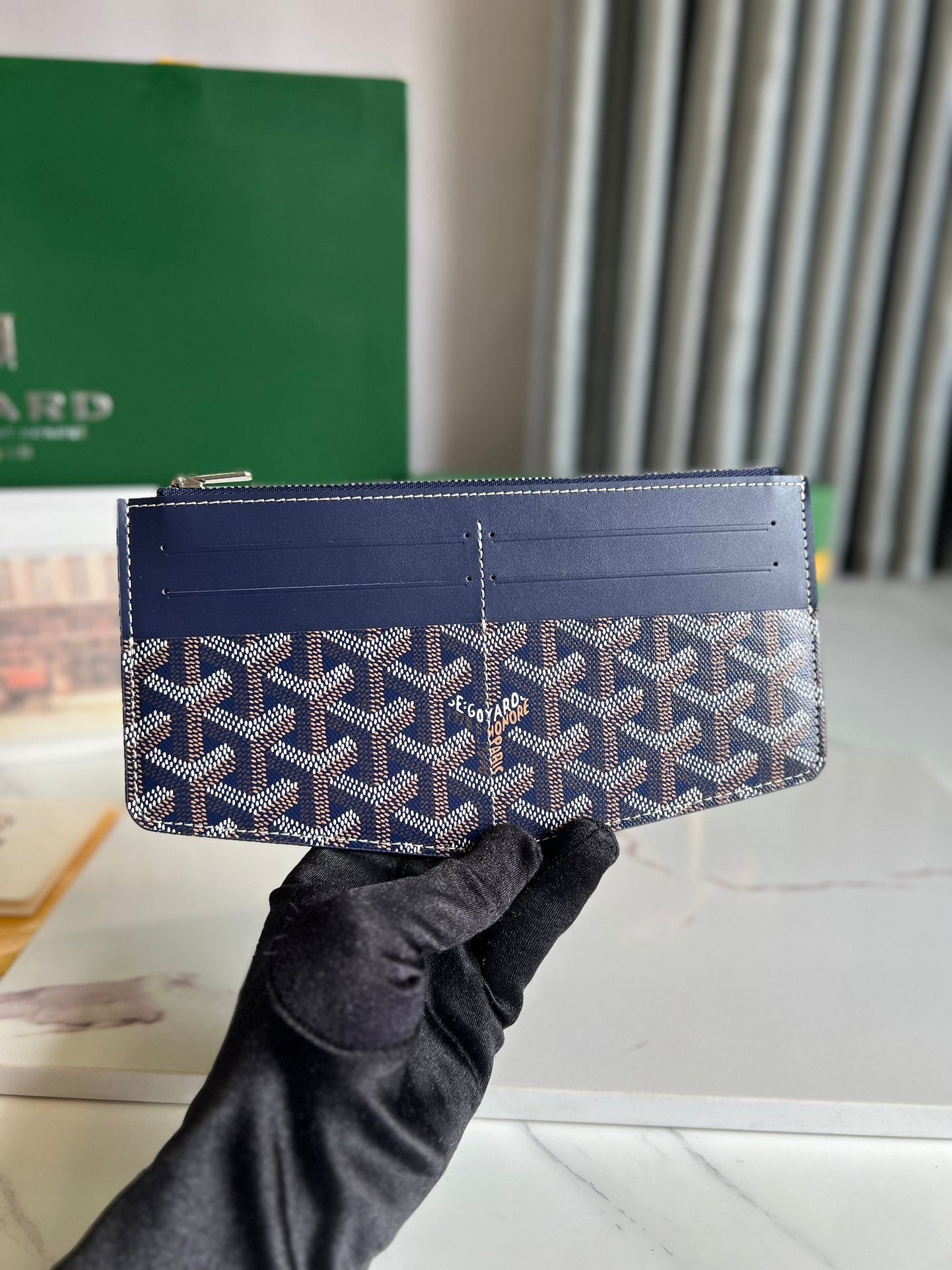 INSERT LOUISE 21 IN GUNPOWDER BLUE GOYARDINE CANVAS