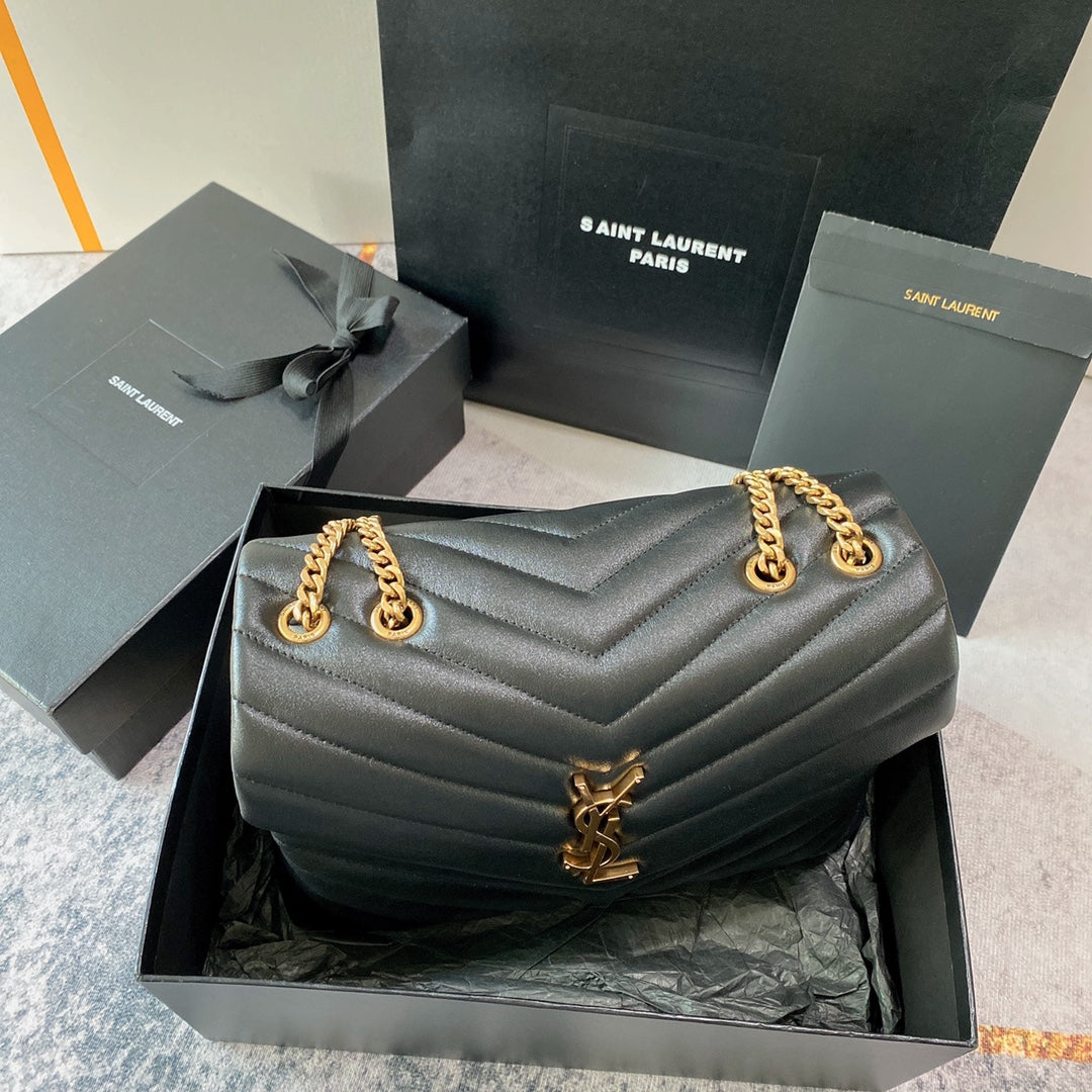 LOULOU MEDIUM 32 BLACK QUILTED LEATHER GOLD HARDWARE