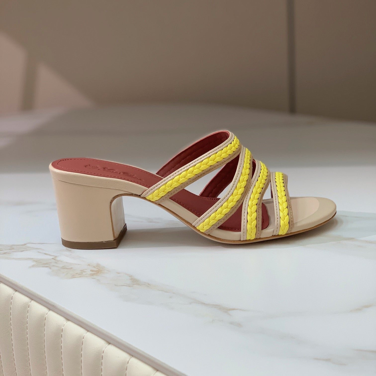 High Hee 60 Sprightly Charms Mule Sandal Beige Yellow Brown Calfskin