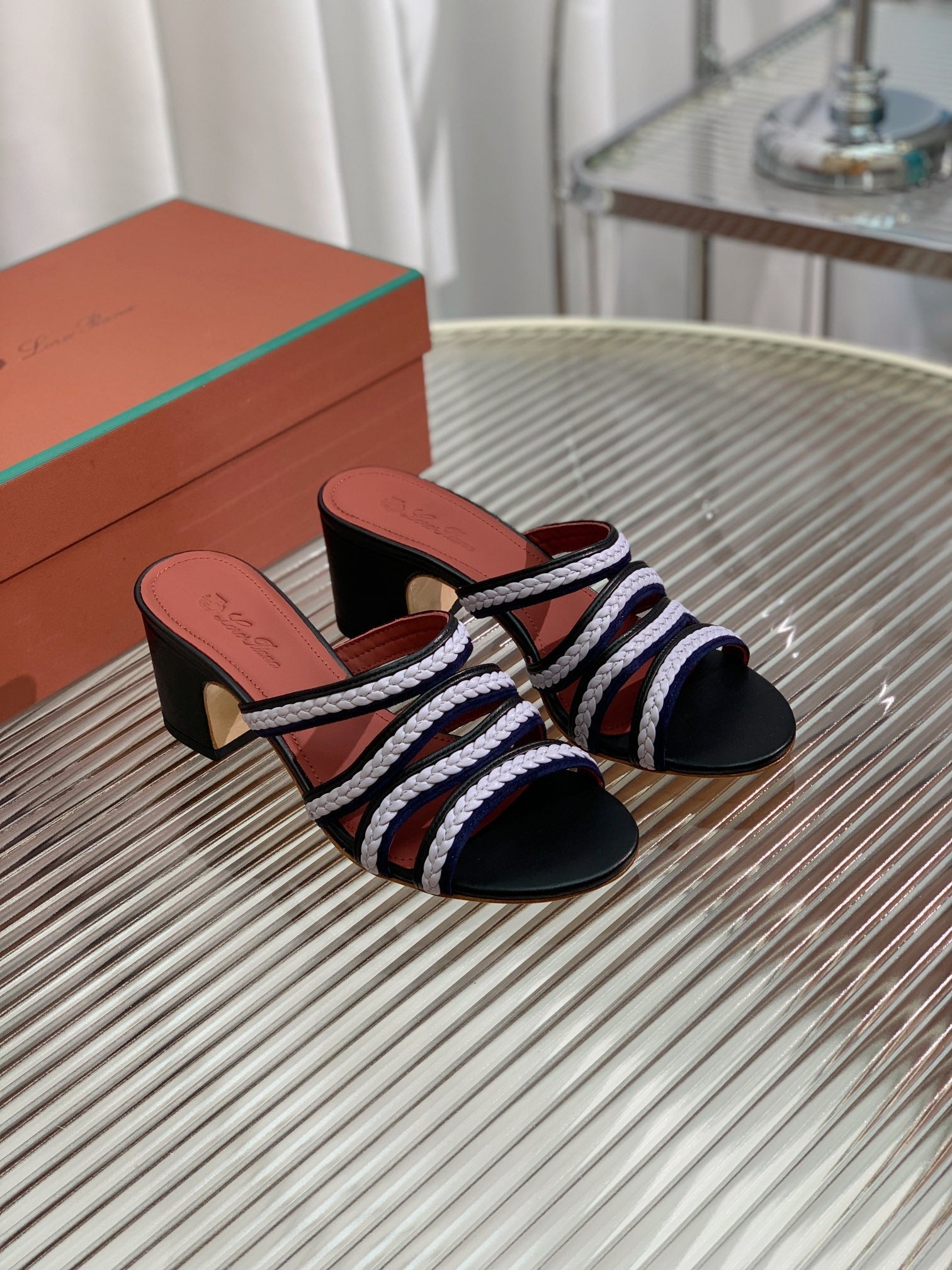 High Hee 60 Sprightly Charms Mule Sandal Black Purple Navy Calfskin