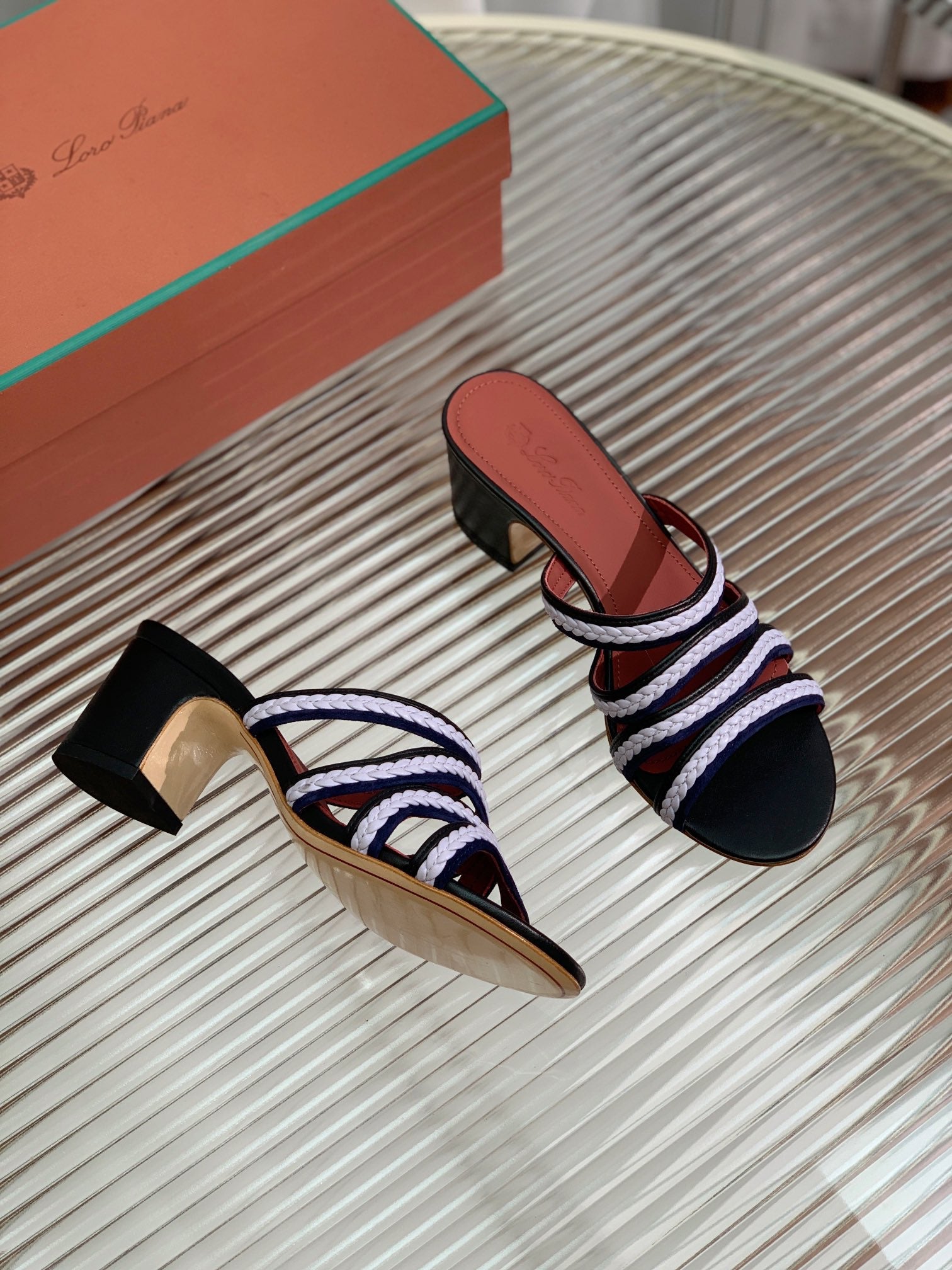 High Hee 60 Sprightly Charms Mule Sandal Black Purple Navy Calfskin