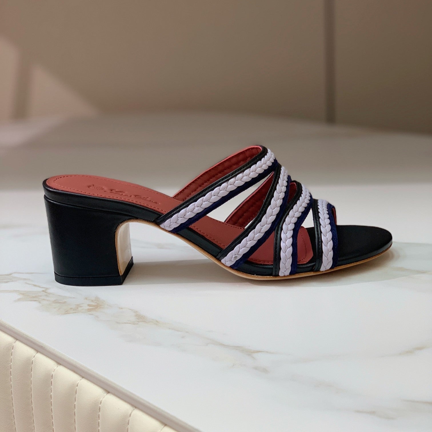 High Hee 60 Sprightly Charms Mule Sandal Black Purple Navy Calfskin