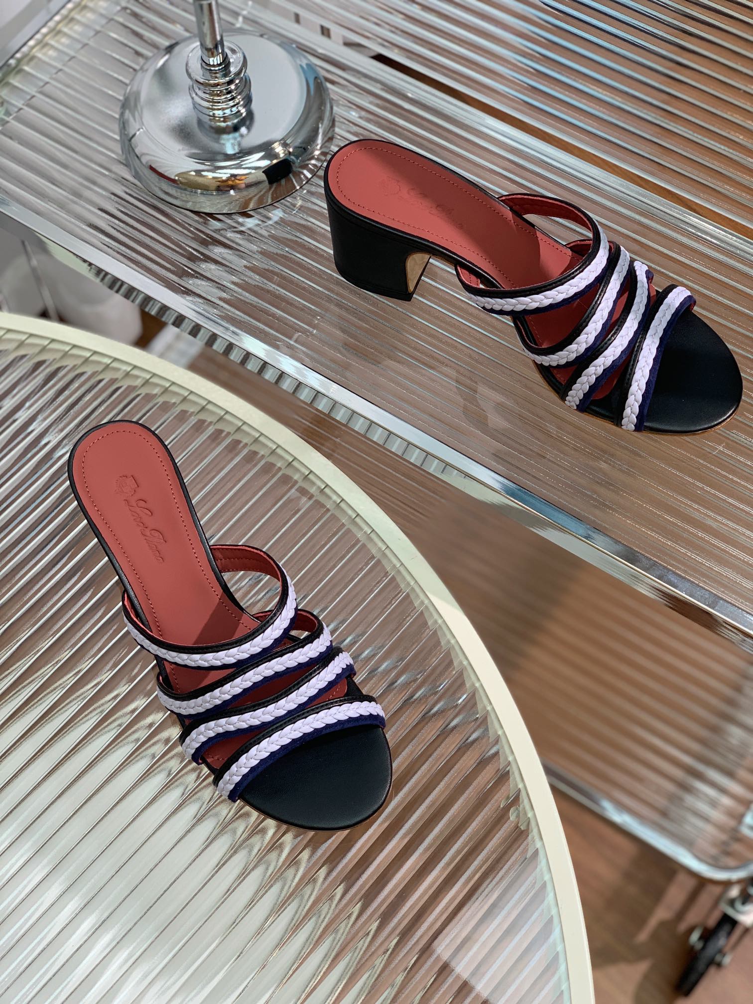 High Hee 60 Sprightly Charms Mule Sandal Black Purple Navy Calfskin