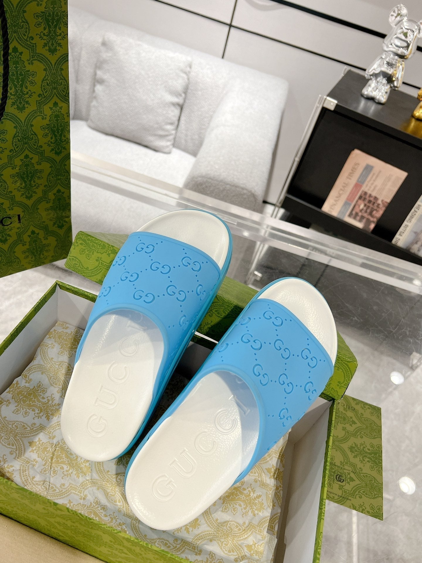 GC 25 50mm Monogram Slide Sandal Sky Blue White Cowhide 292392