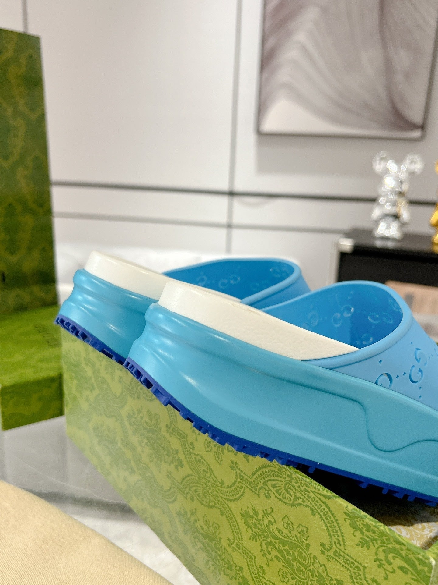 GC 25 50mm Monogram Slide Sandal Sky Blue White Cowhide 292392