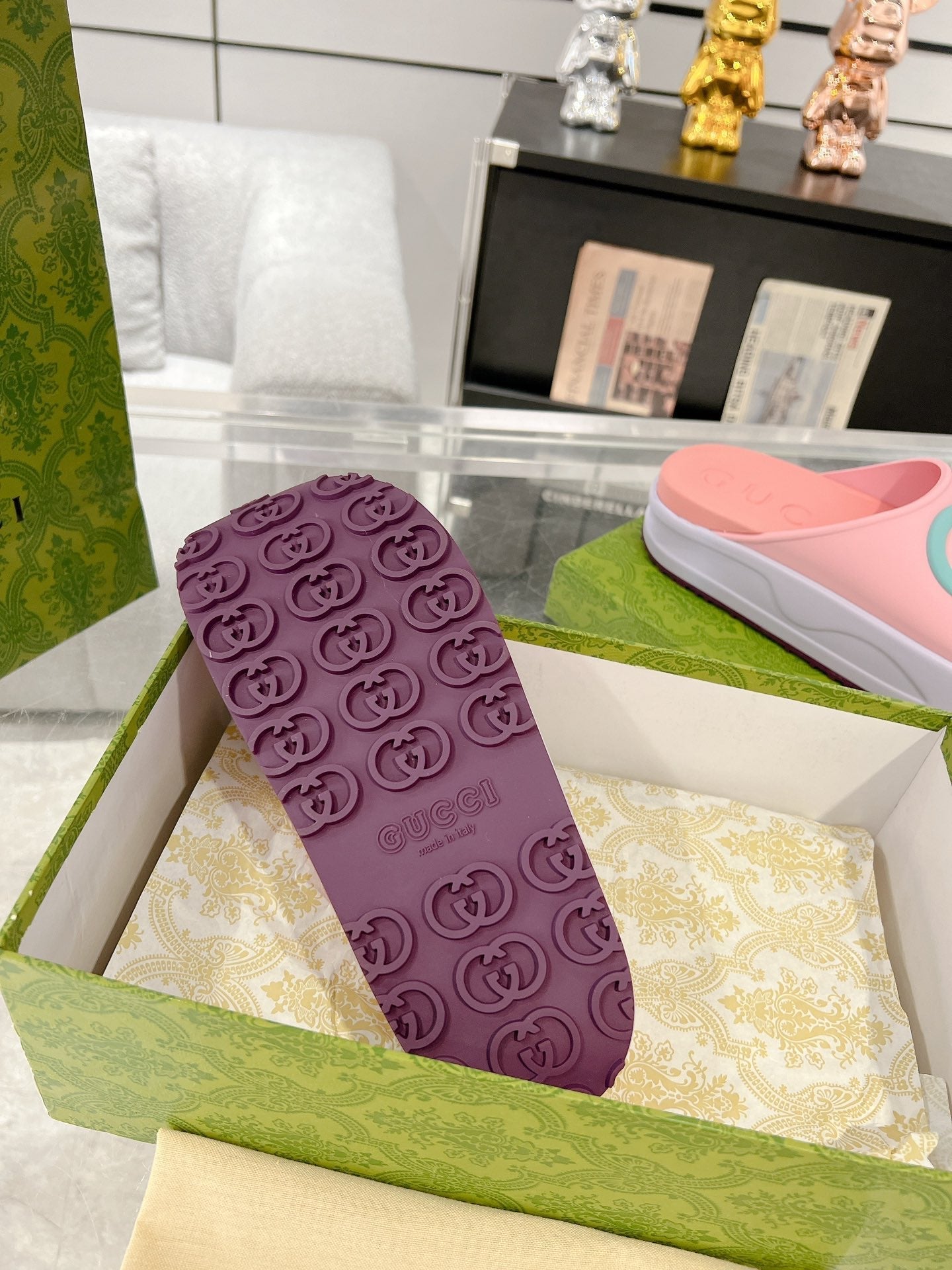 GC 25 Interlocking G 50mm Slide Sandal Pink Blue Cowhide 292397