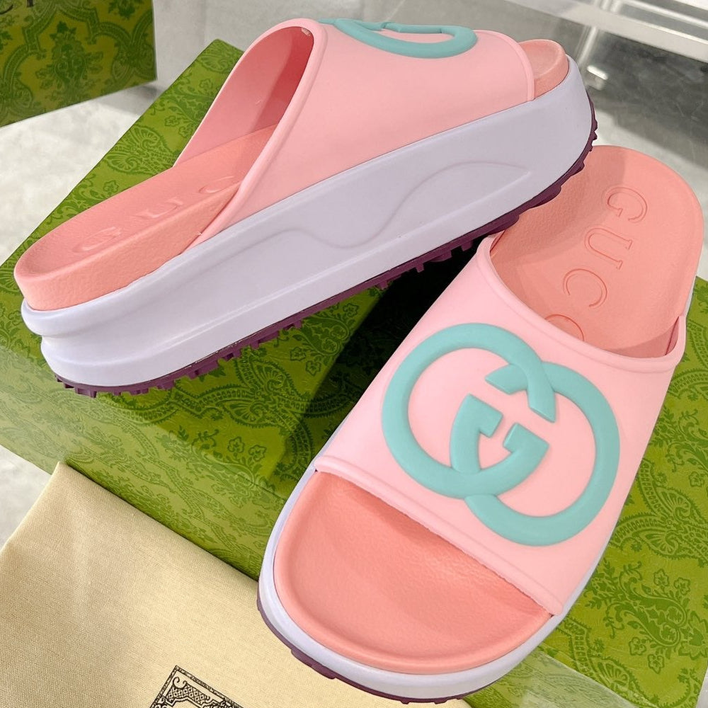 GC 25 Interlocking G 50mm Slide Sandal Pink Blue Cowhide 292397