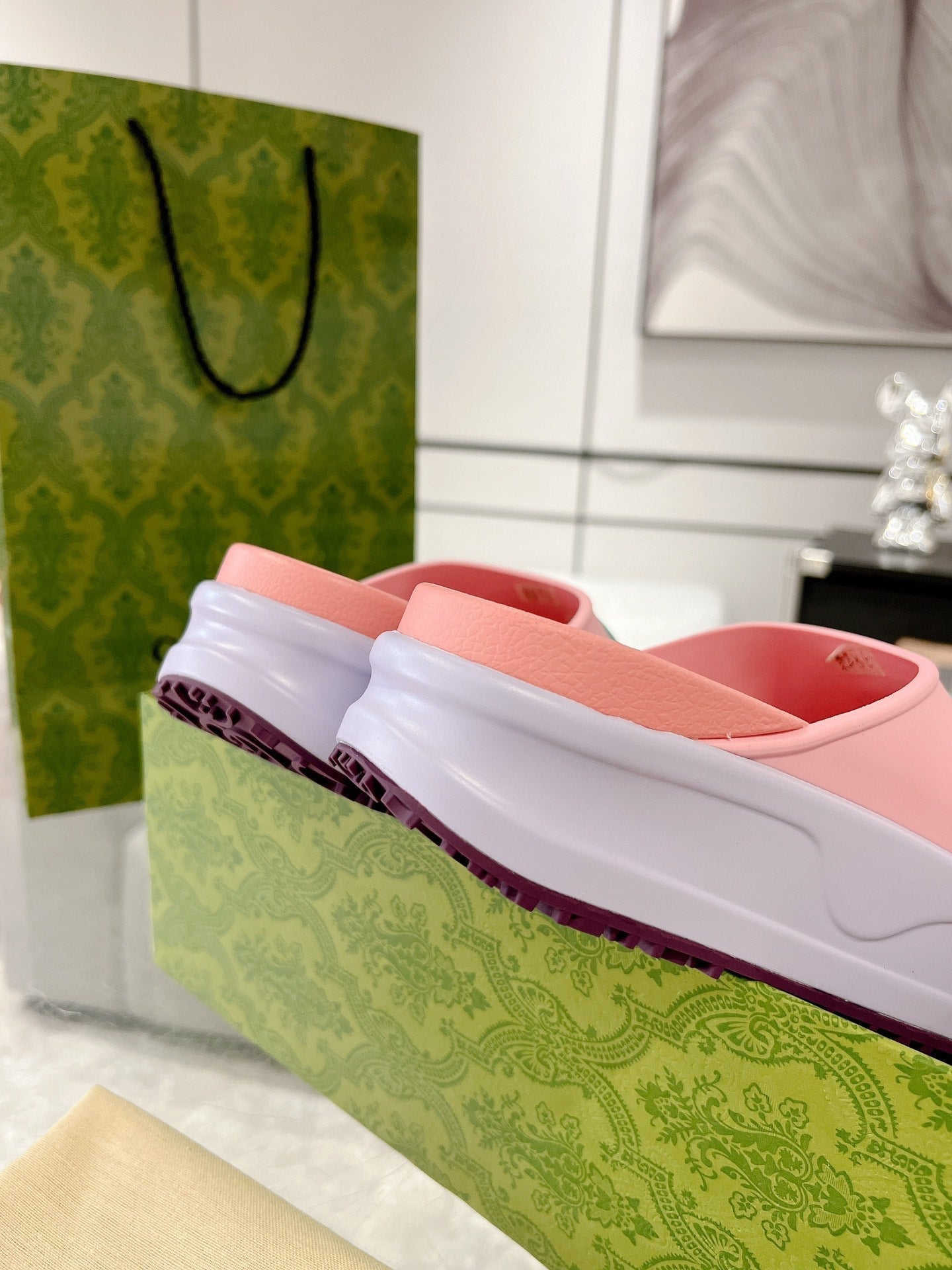 GC 25 Interlocking G 50mm Slide Sandal Pink Blue Cowhide 292397