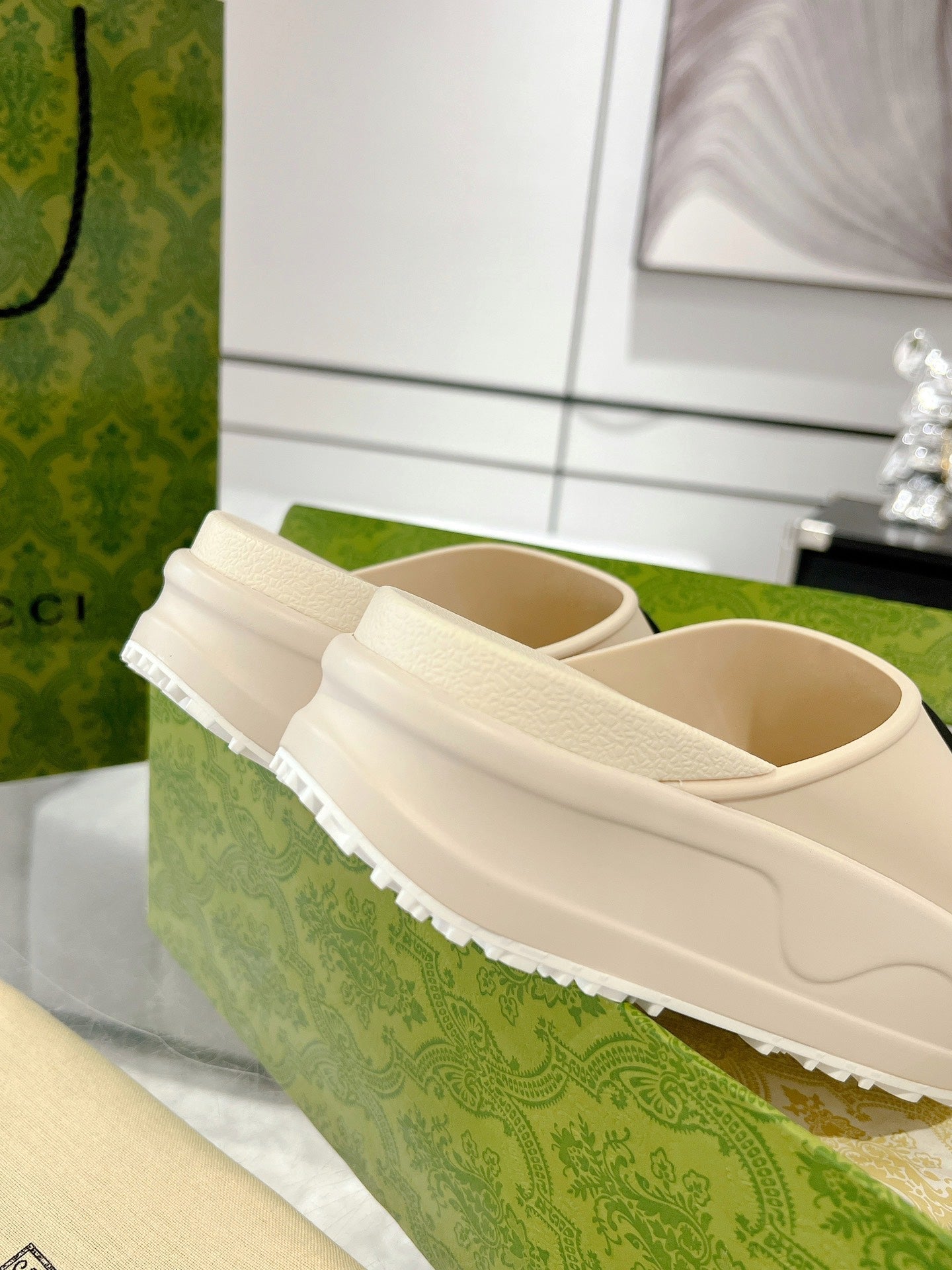 GC 25 Interlocking G 50mm Slide Sandal Beige Black Cowhide 292398