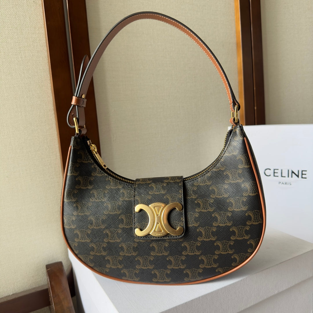 Celine Ava Bag 23cm Triomphe Canvas Brown Calfskin