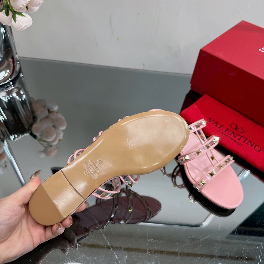 VT 25 Rockstud Flat Sandals Pink PVC Sheepskin
