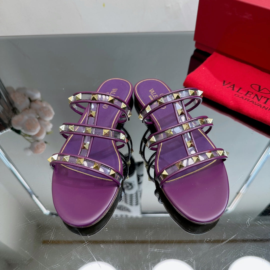 VT 25 Rockstud Flat Sandals Purple  PVC Sheepskin
