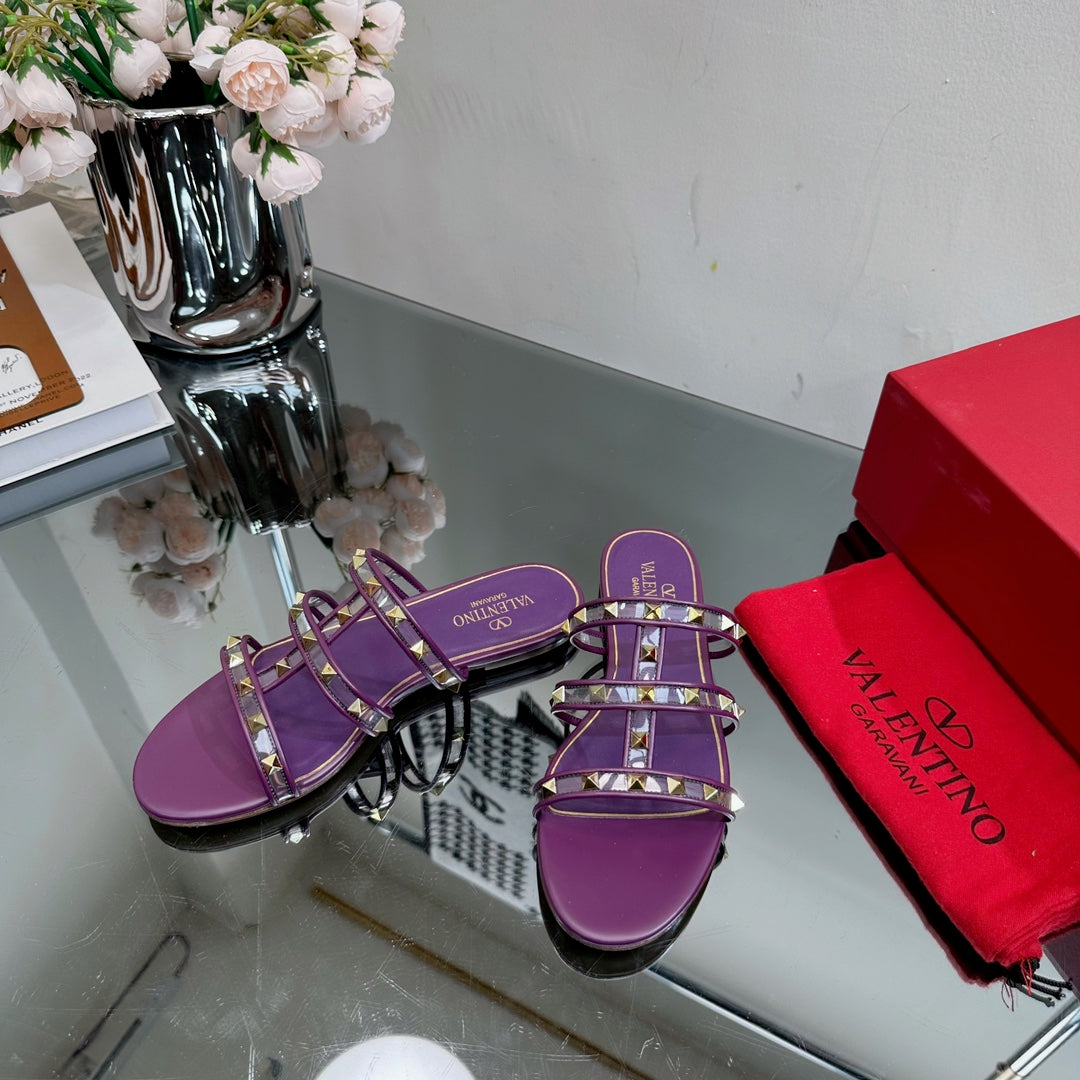 VT 25 Rockstud Flat Sandals Purple  PVC Sheepskin