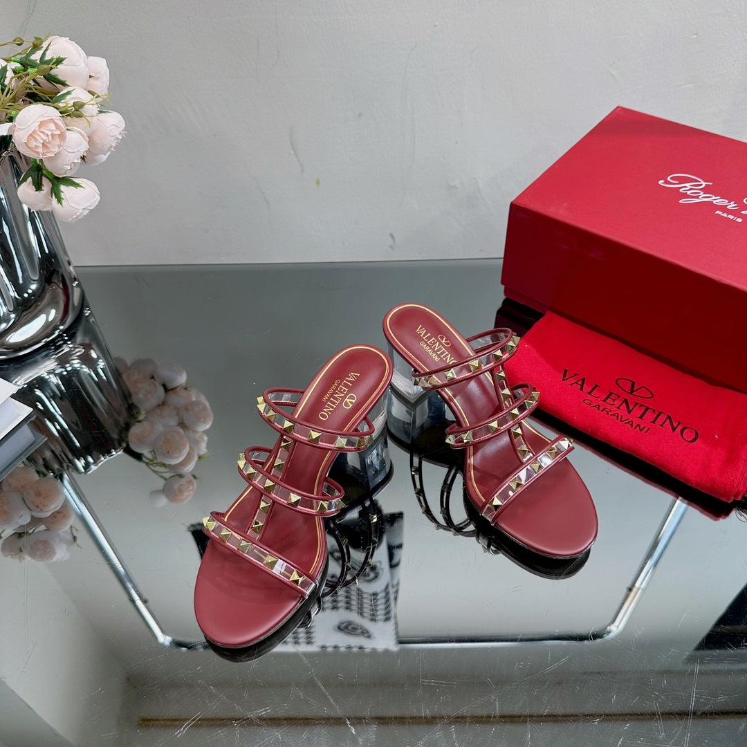 VT 25 Rockstud Sandals 65mm Ruby Red PVC Sheepskin 331960