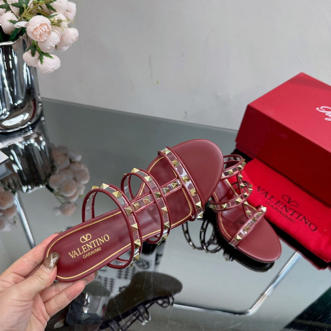 VT 25 Rockstud Sandals 65mm Ruby Red PVC Sheepskin 331960