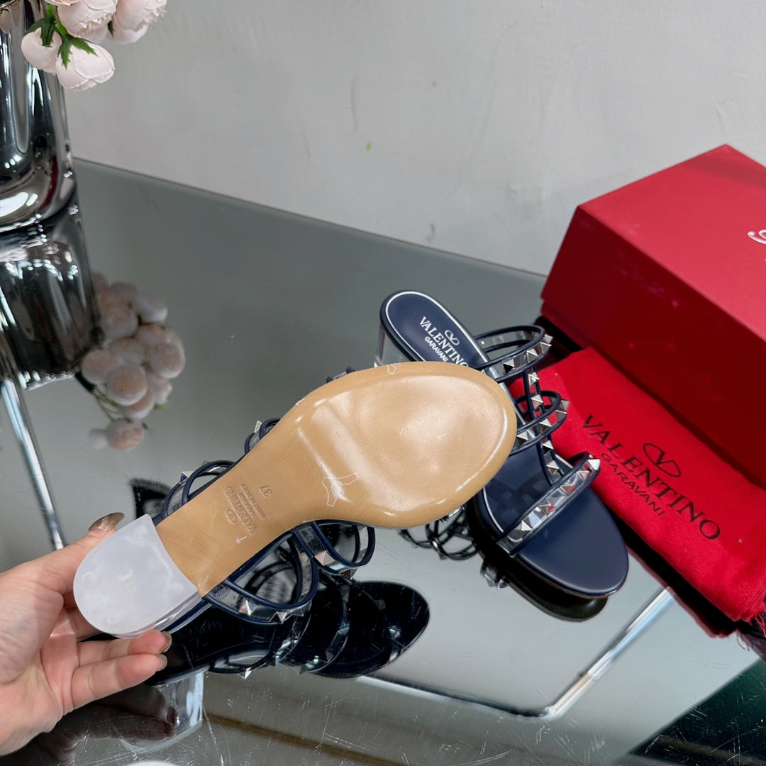 VT 25 Rockstud Sandals 65mm Navy Blue PVC Sheepskin