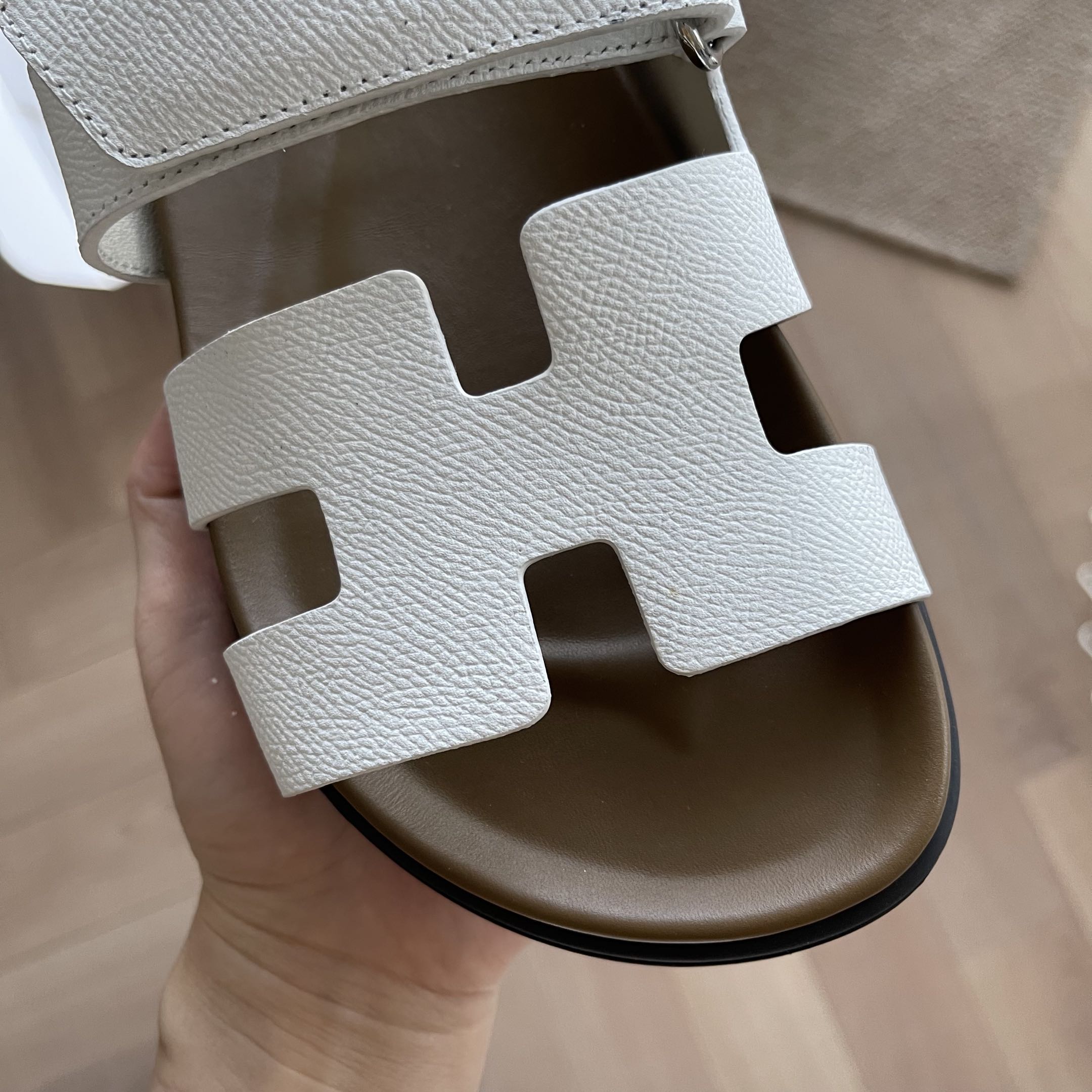 HM Men's Chypre Slide White Epsom Calfskin 538612