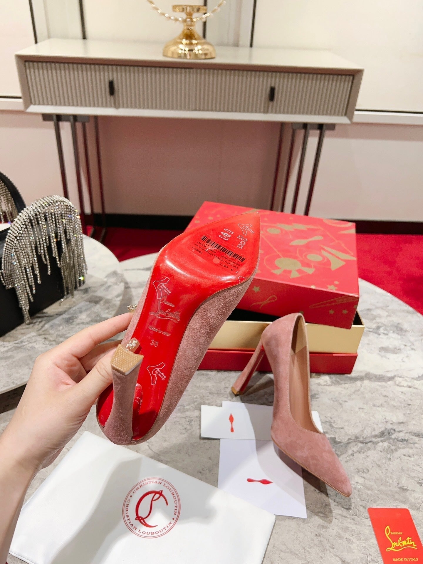 CL Condora Pumps 85mm Suede Leather Pink