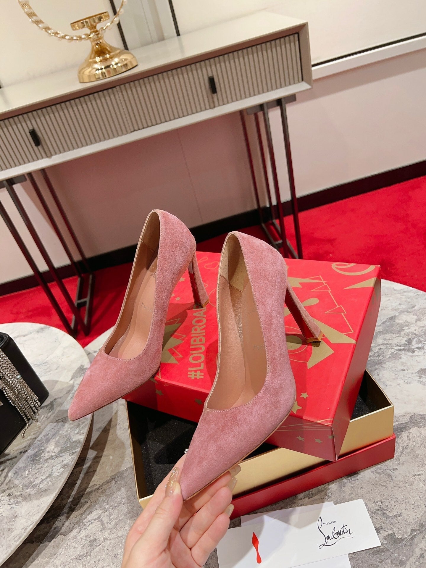 CL Condora Pumps 85mm Suede Leather Pink