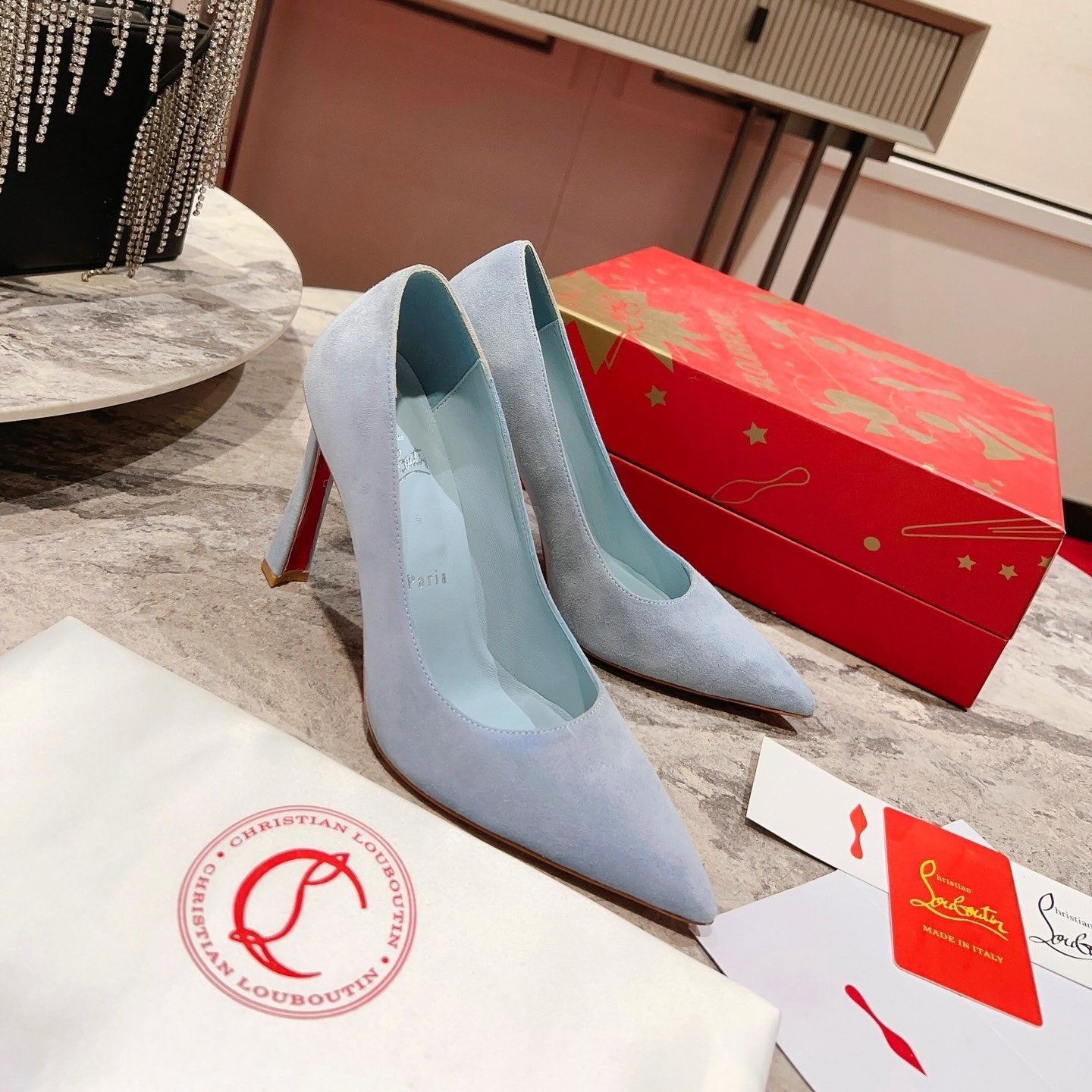 CL Condora Pumps 85mm Suede Leather Blue