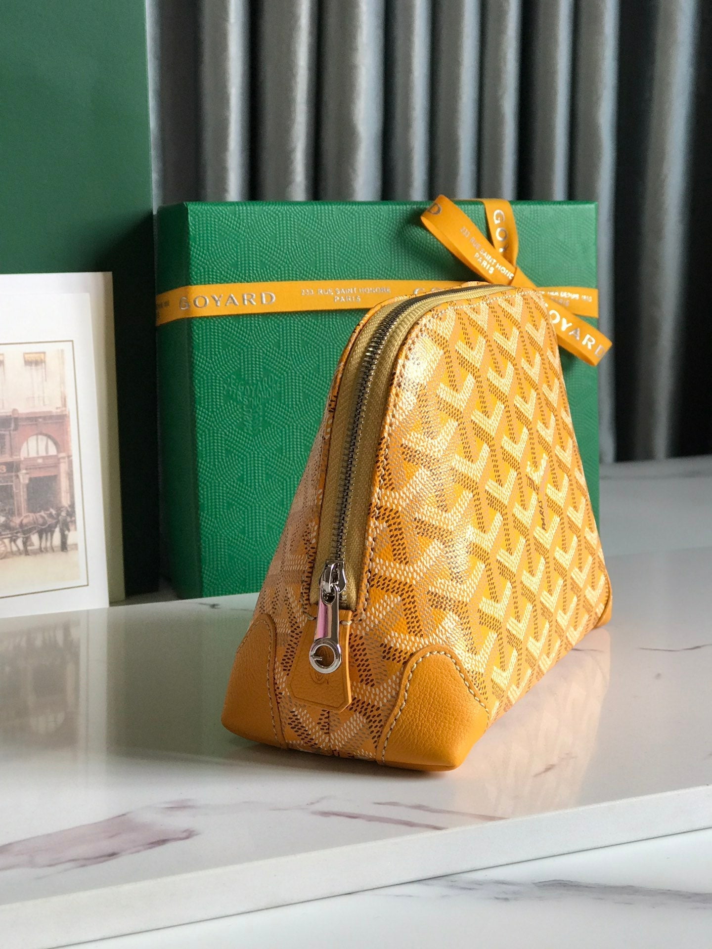 VENDÃ”ME COSMETIC POUCH 17 IN YELLOW GOYARDINE CANVAS AND CALFSKIN TRIM