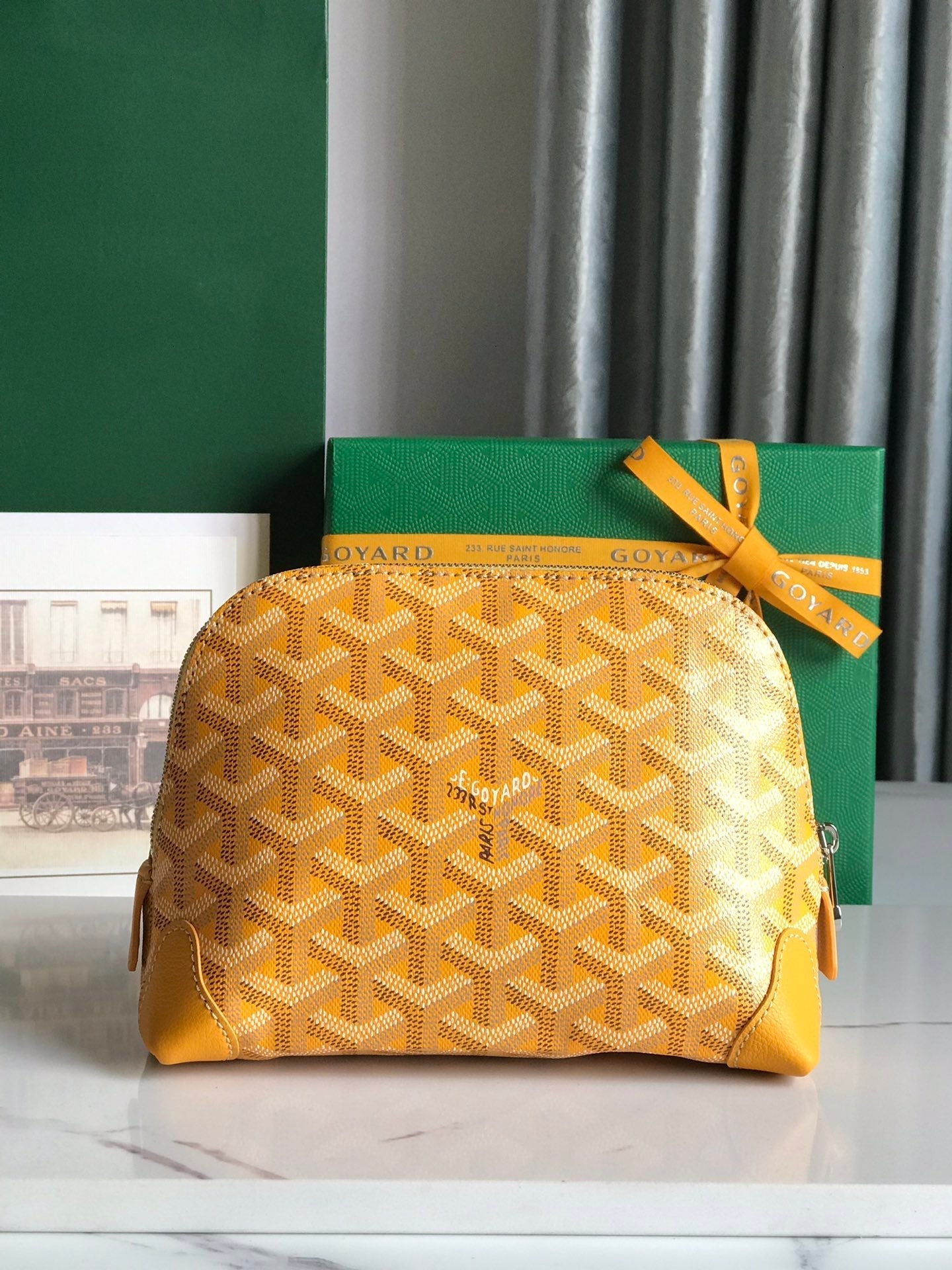 VENDÃ”ME COSMETIC POUCH 17 IN YELLOW GOYARDINE CANVAS AND CALFSKIN TRIM