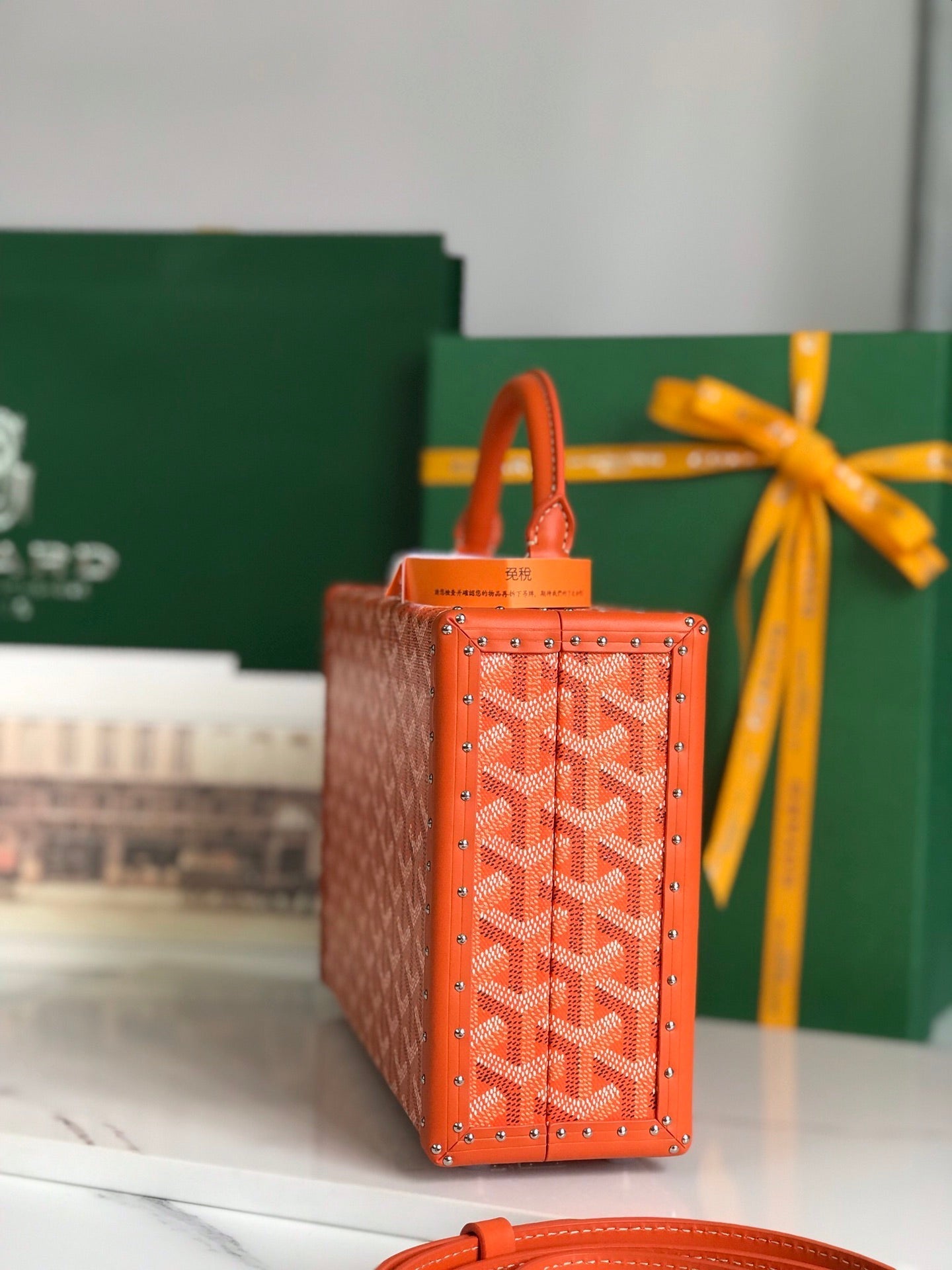 GRAND HÃ”TEL TRUNK BAG 24 IN ORANGE GOYARDINE CANVAS AND CALFSKIN