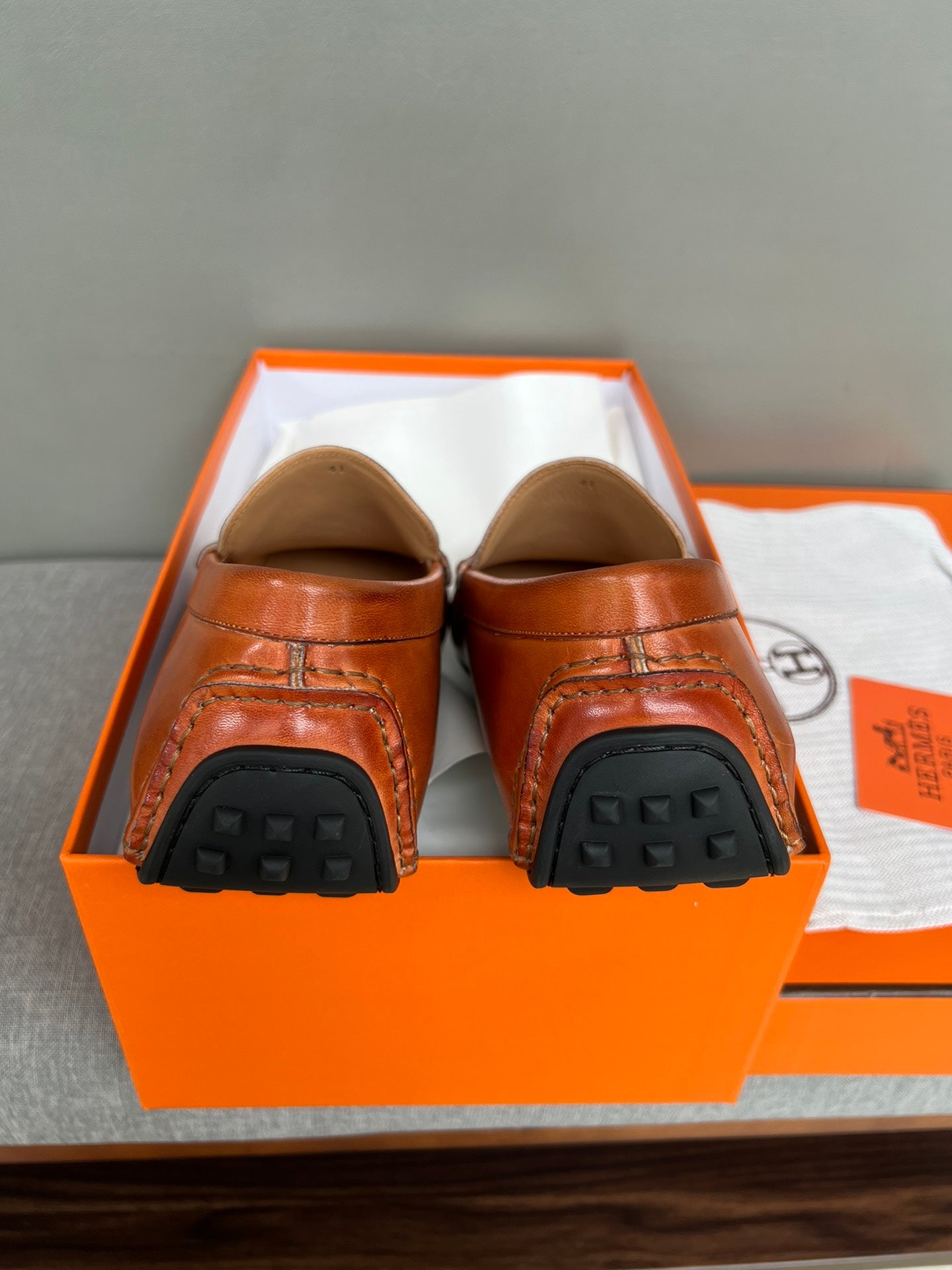 HM Men's Moccasins Loafer Neon Orange Cowhide 565855