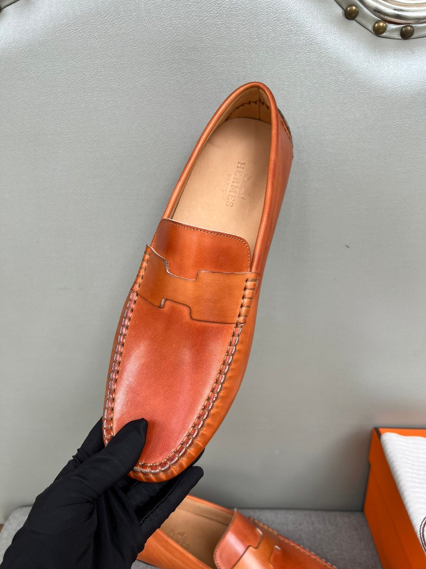 HM Men's Moccasins Loafer Neon Orange Cowhide 565855