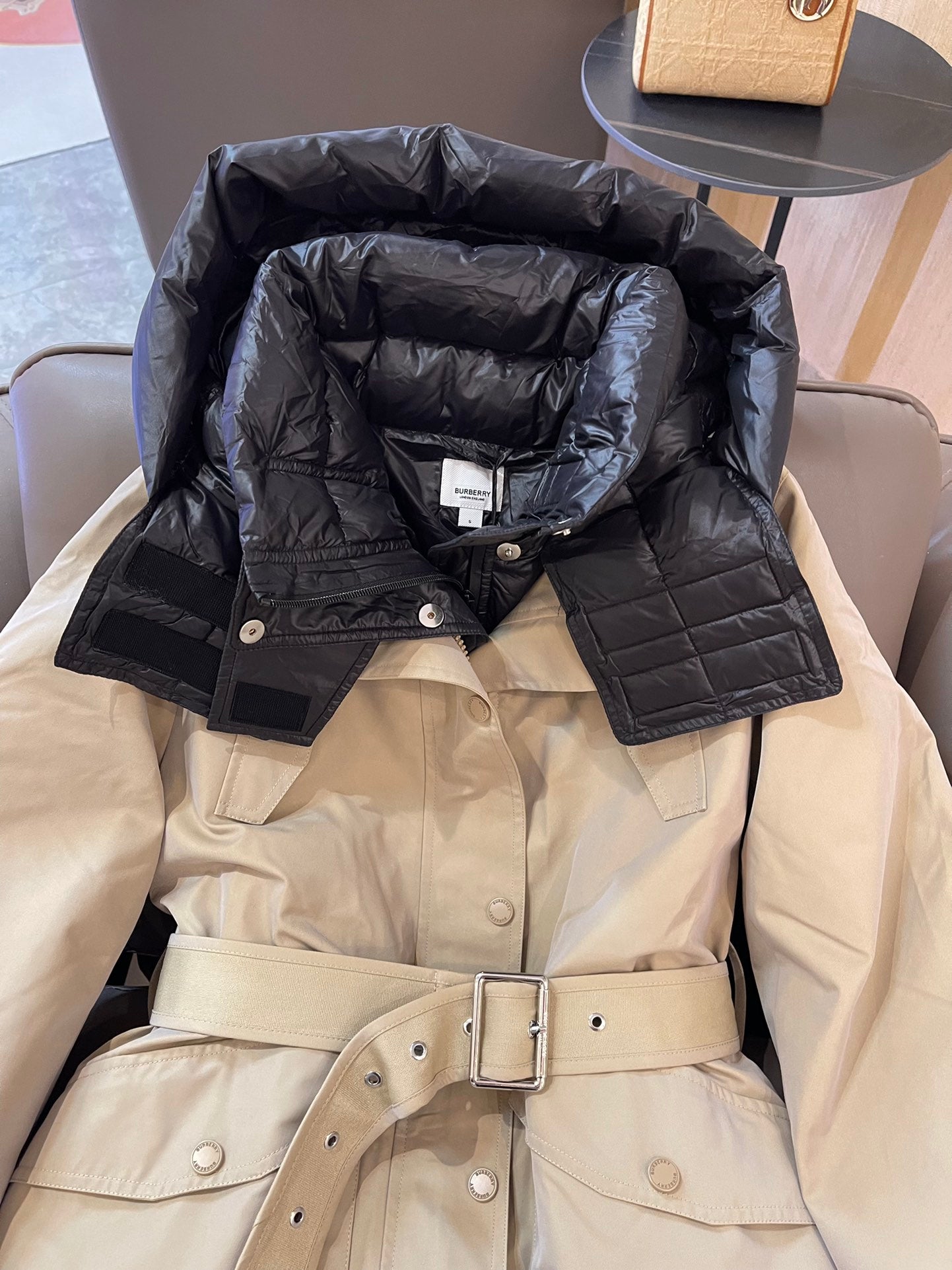 Burberry 25 Trench Coat Two-piece Set Beige Black Cotton Down Nylon