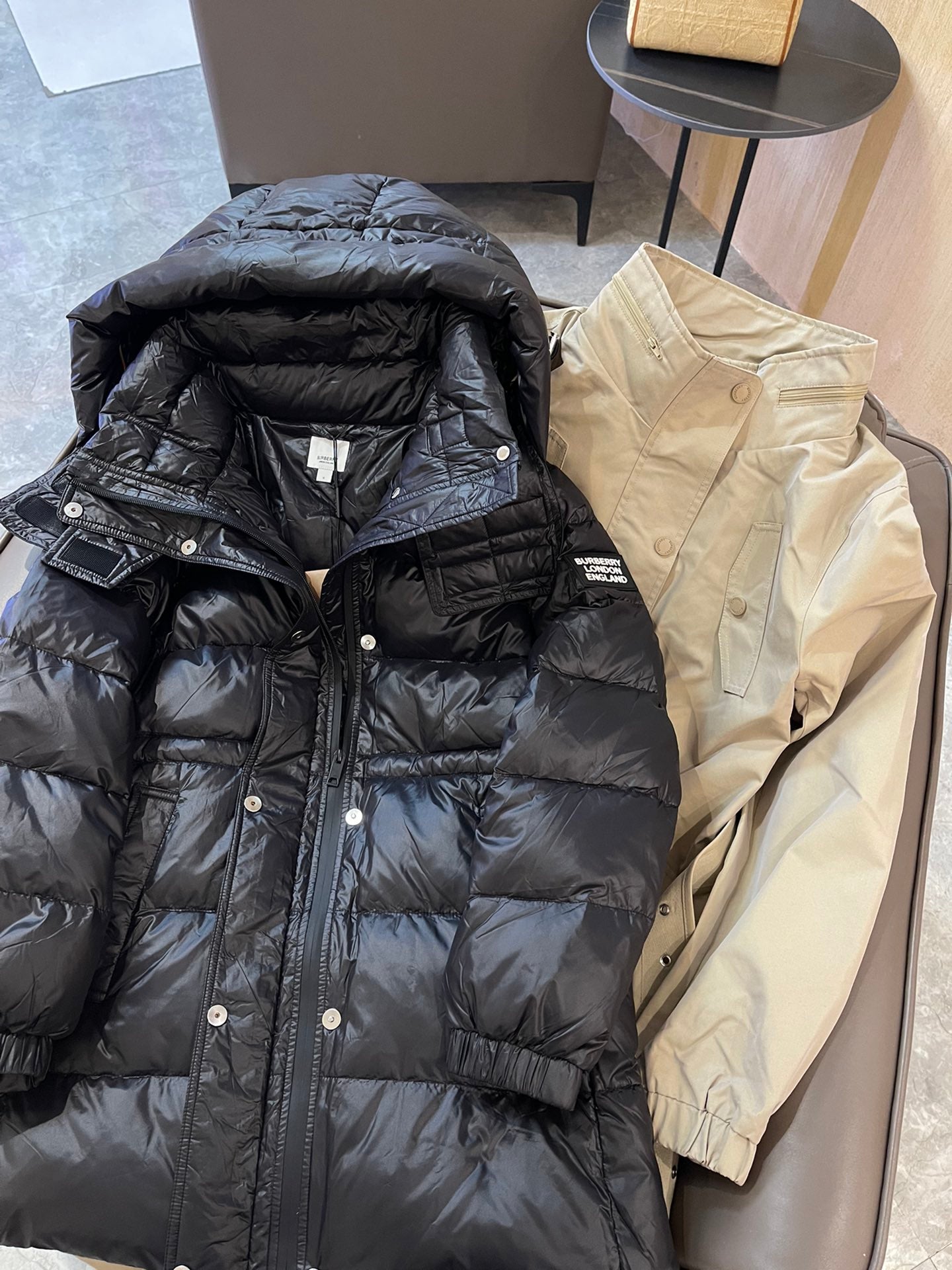 Burberry 25 Trench Coat Two-piece Set Beige Black Cotton Down Nylon