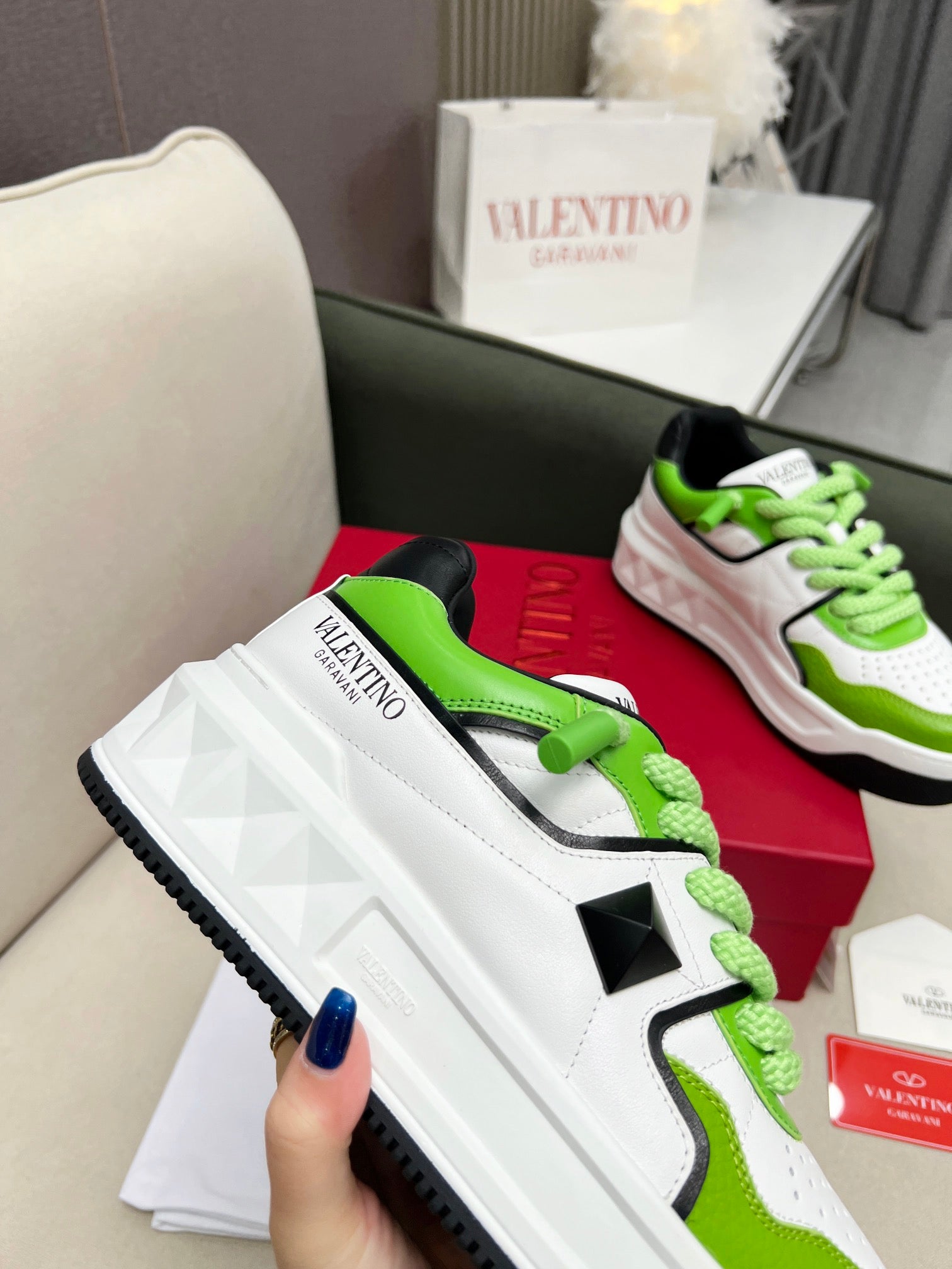 VT 25 One Stud Platform Sneaker White Green Cowhide 352076