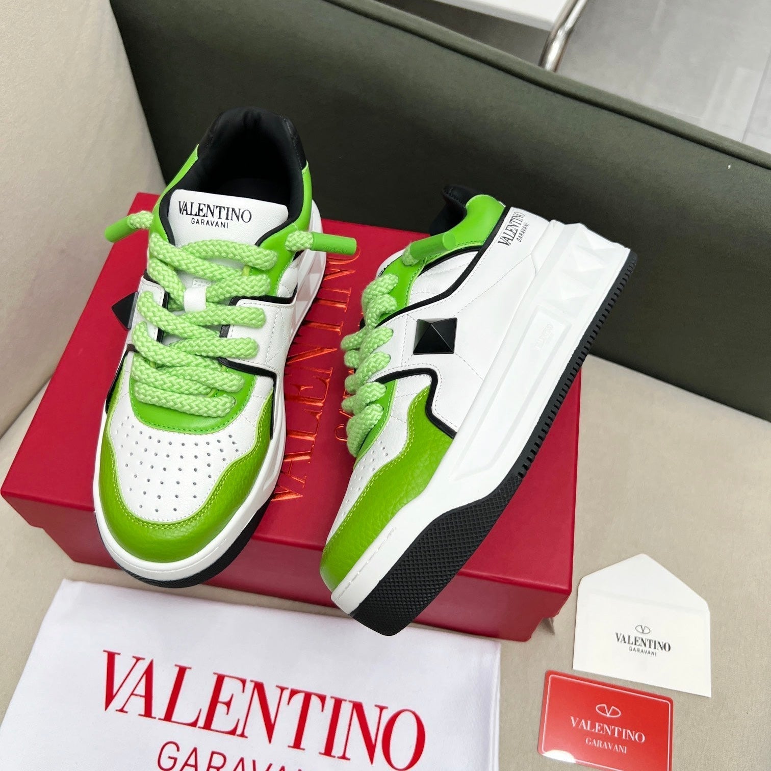 VT 25 One Stud Platform Sneaker White Green Cowhide 352076