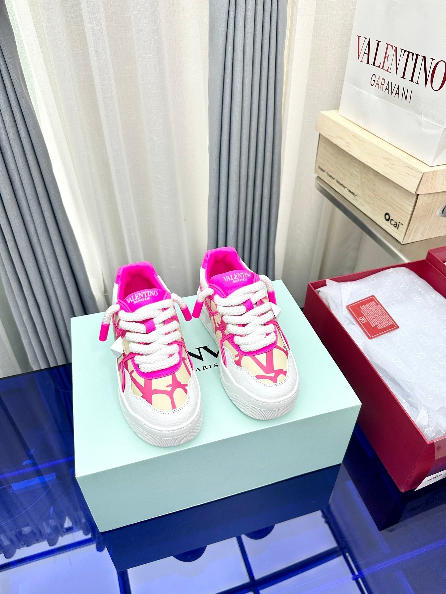 One Stud Xl Sneaker Pink White Nappa Leather And Toile Iconographe