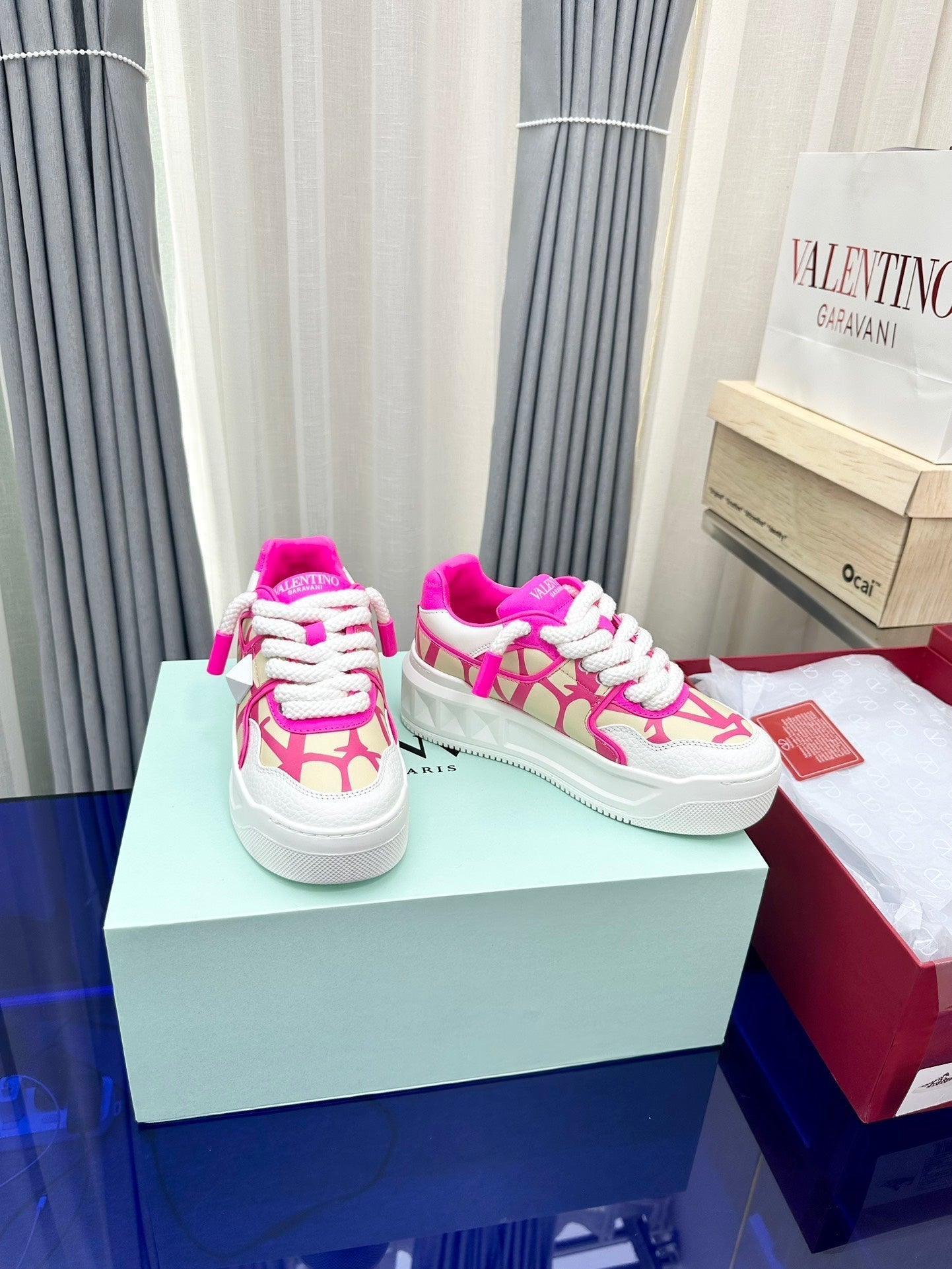 One Stud Xl Sneaker Pink White Nappa Leather And Toile Iconographe